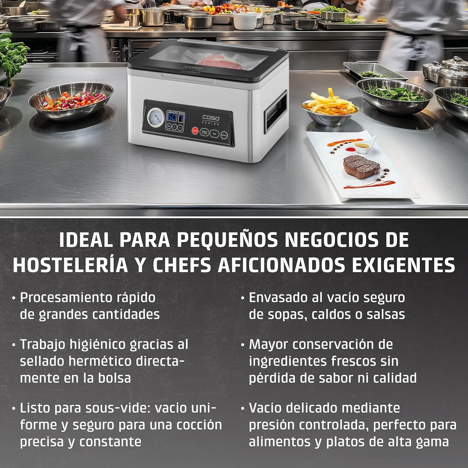 CASO VacuChef 40 – Professioneller Kompakt-Vakuumierer – Leistungsstarke Vakuumleistung von 70 l/min – 3-Liter-Kammer – Edelstahl