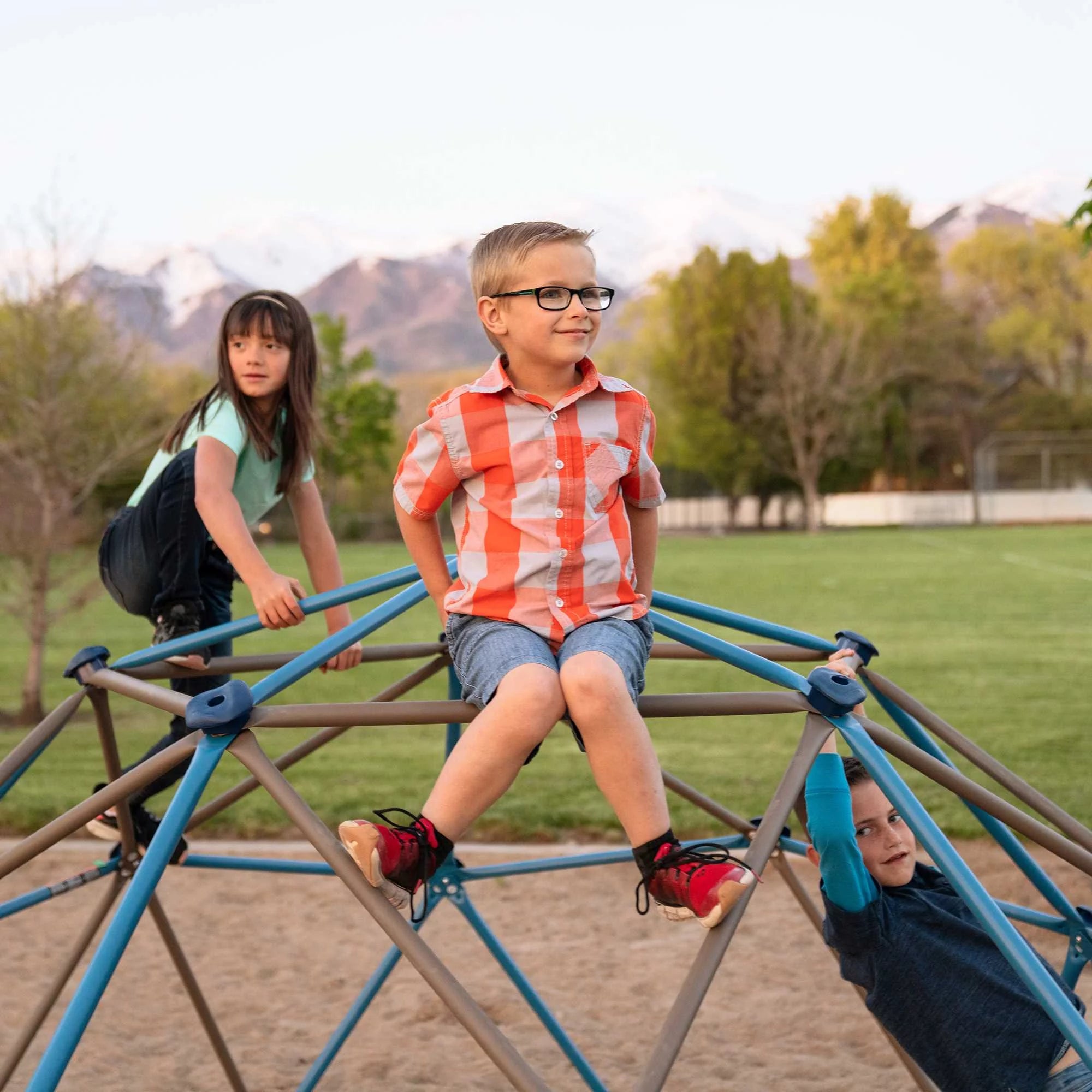Dôme d'escalade d'extérieur Lifetime pour enfants, 1,4 m de hauteur x 2,7 m de largeur, bleu et marron (90939)