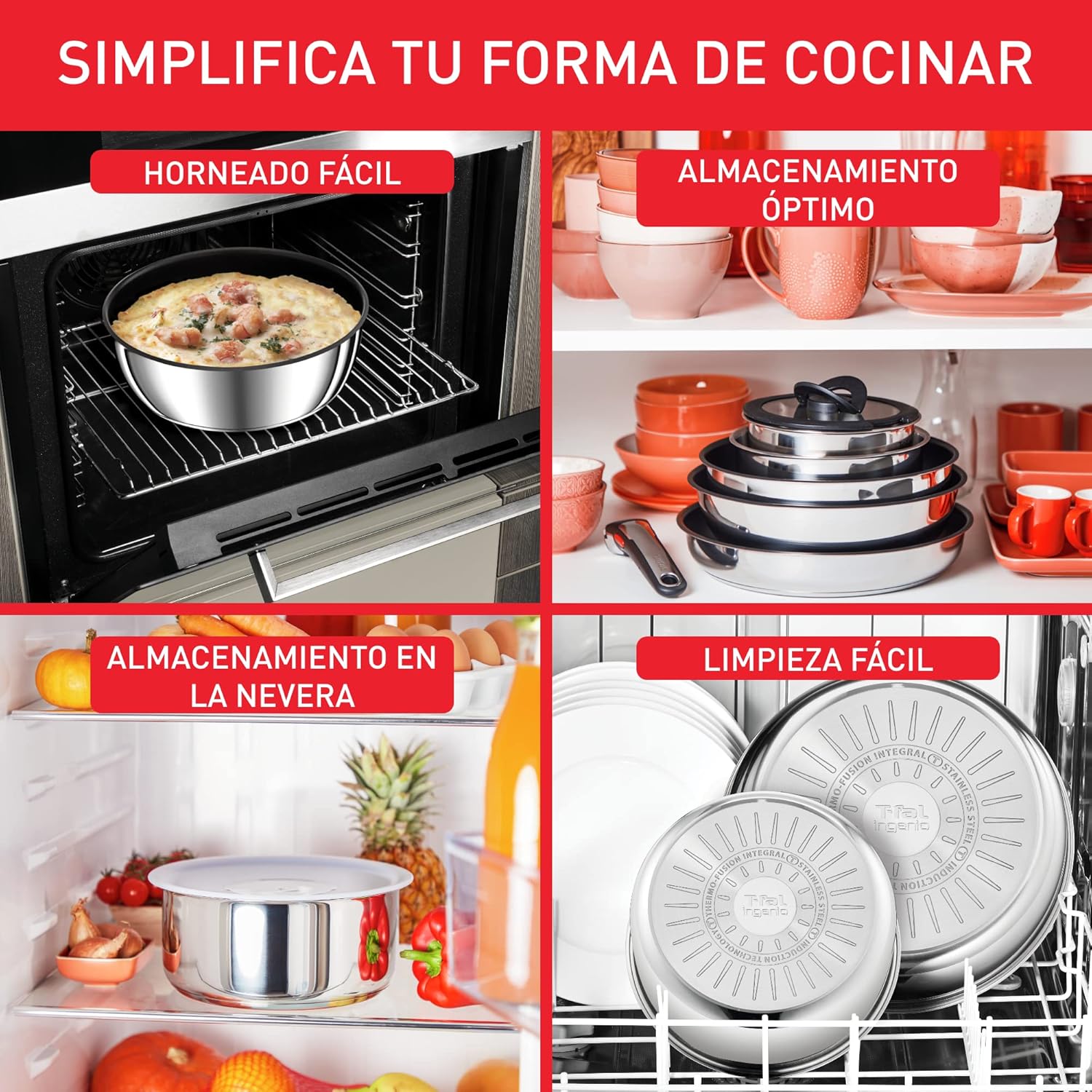 Tefal Ingenio Preference On Set: 2 Bratpfannen (24/28 cm) + 2 Stielkasserollen (16/20 cm) + 24 cm Topf + 26 cm Wok + 2 abnehmbare Griffe + 5 Zubehörteile | Induktionsgeeignet, antihaftbeschichtet, PFOA-frei