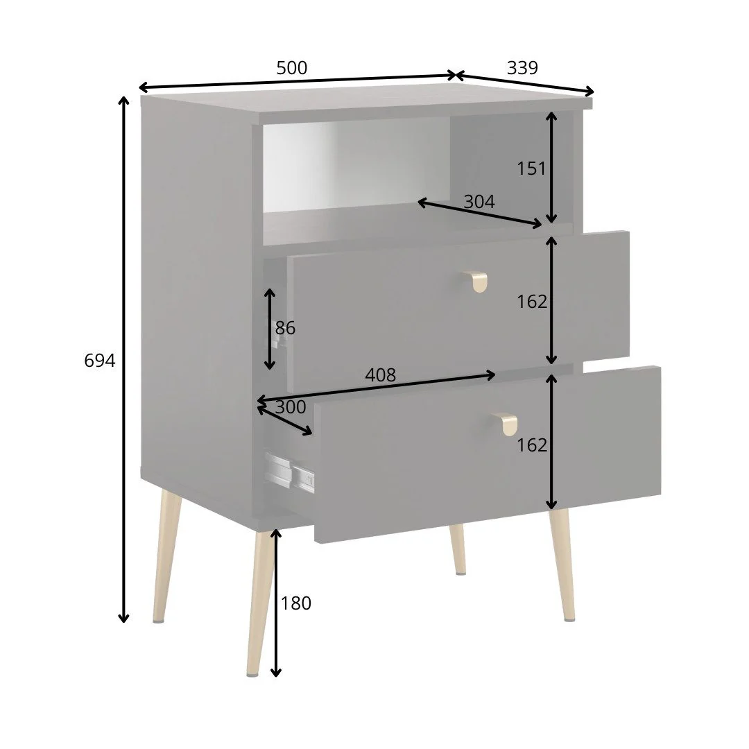 Nachttisch Elyria mit elegantem schwarzem Design und Metallgriffen – 50 cm