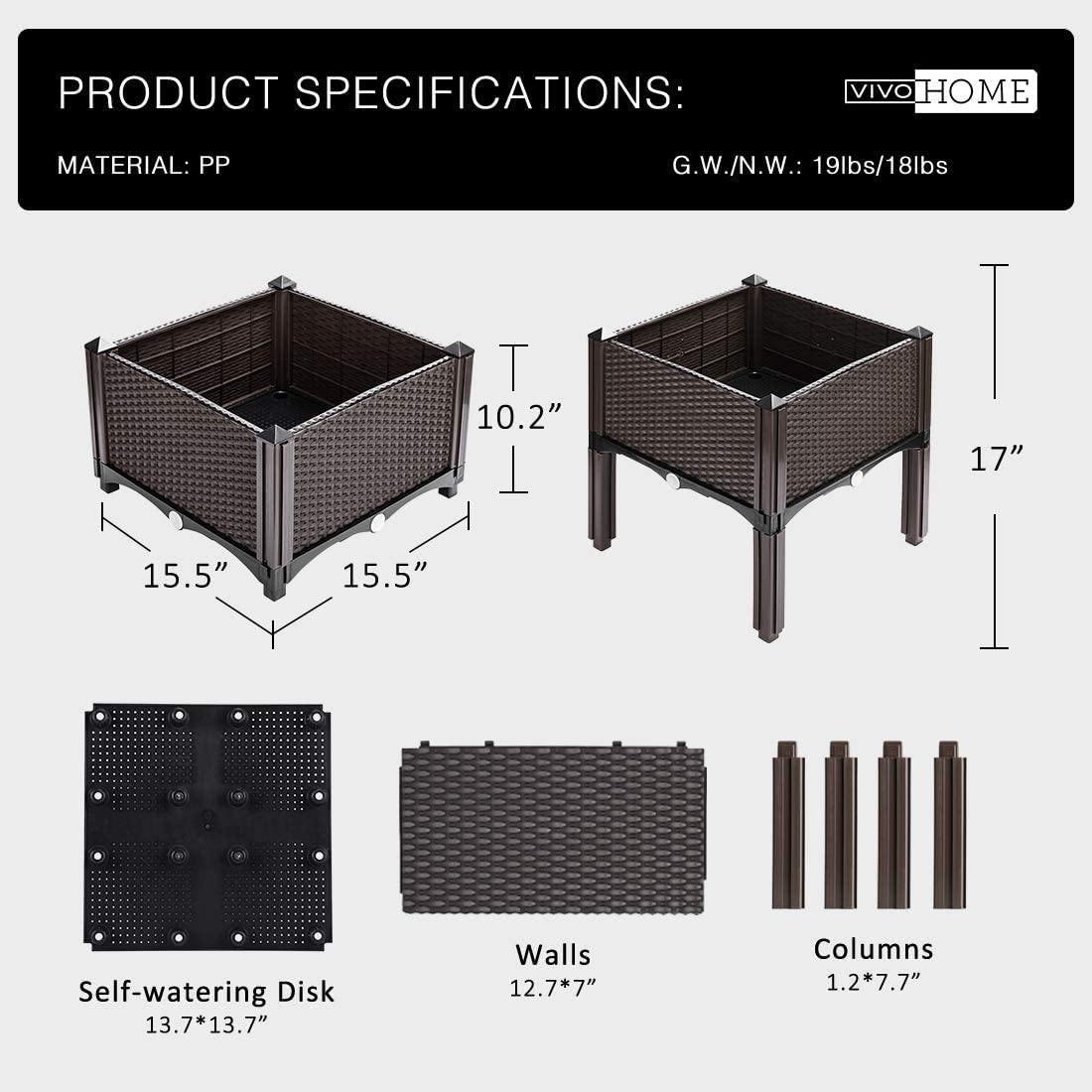 Kit de jardin surélevé en plastique pour plantes et légumes – Lot de 4