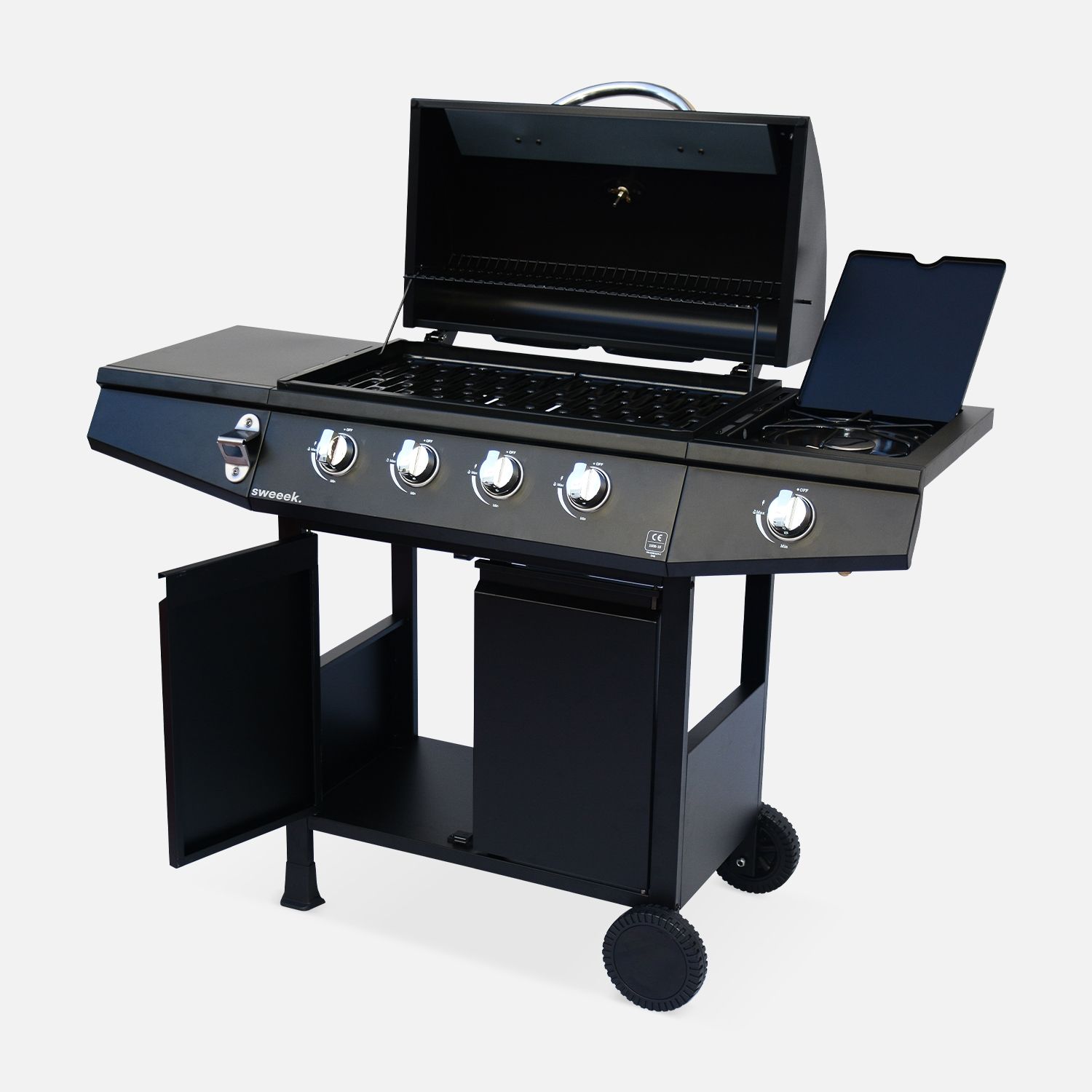 Gasgrill - Treville 4 Schwarz - 4 Brenner + 1 Kochfeld