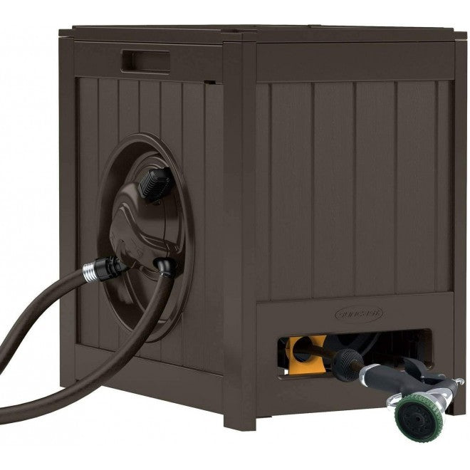 Suncast 125' Aquawinder Gartenschlauchaufroller (Modelljahr 2025) mit automatischem hydraulischem Aufrollmotor. Farbe: Java (2er-Pack).