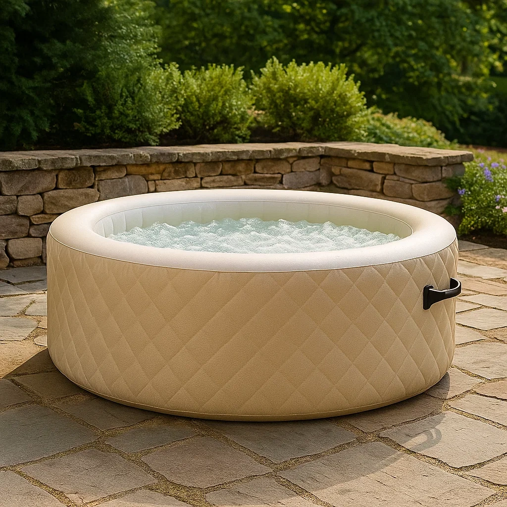 Spa gonflable rond, 4 personnes, PVC, beige, diamètre 180 x 70 cm - WYeP0mGmPvV0
