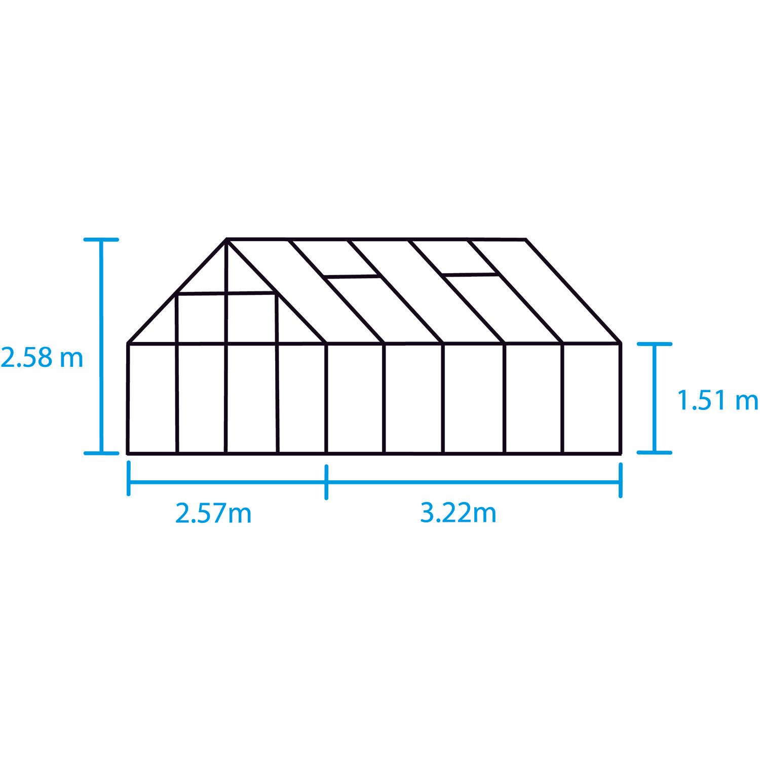 Halls 8,3 m² Gartengewächshaus aus Aluminium und 6 mm Polycarbonat + Sockel - 70917 + So1651