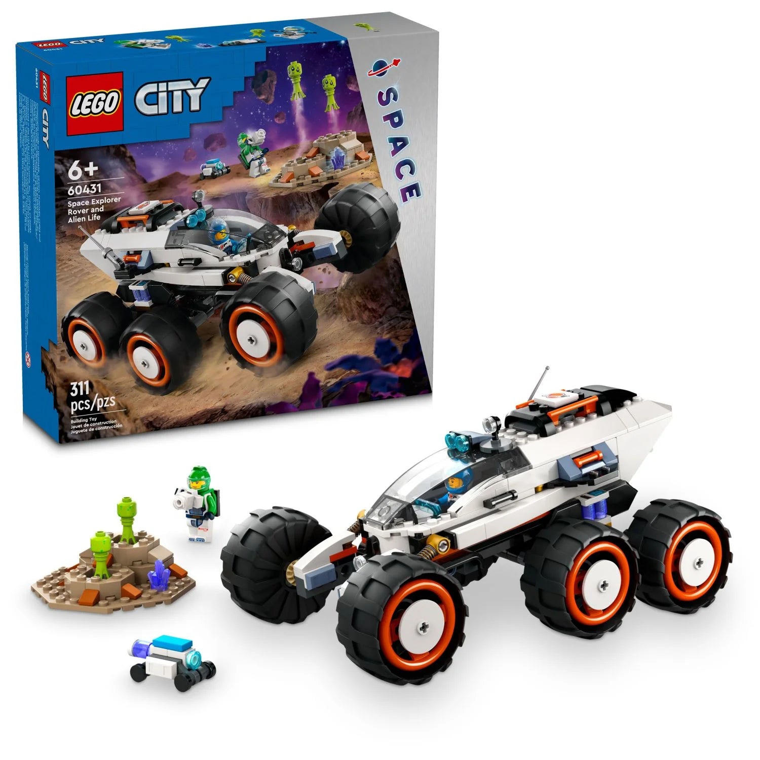 LEGO City Weltraum-Rover und außerirdisches Leben, Weltraumspielzeug für Jungen und Mädchen ab 6 Jahren mit 2 Minifiguren, Roboter- und Alienfiguren, STEM-Spielzeug für fantasievolles Spielen, 60431