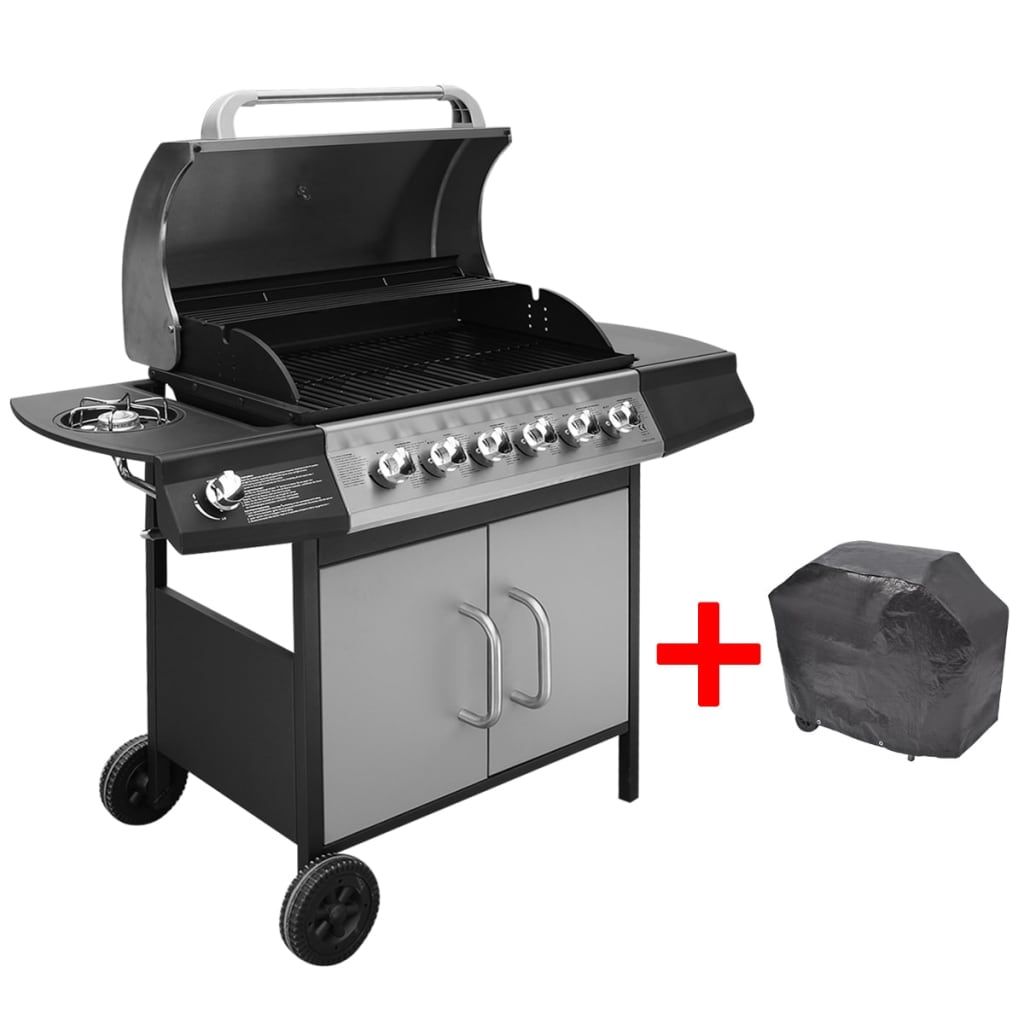 Vidaxl 6+1-Brenner-Gasgrill, Schwarz und Silber
