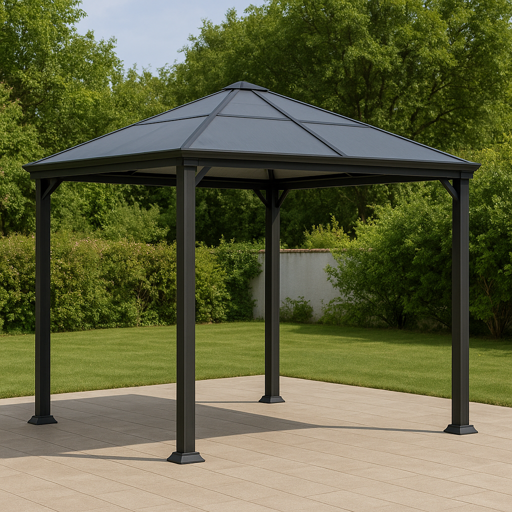 Structure de gazebo avec toit gris anthracite et extérieur en aluminium, 3,5 x 2,5 x 3 m