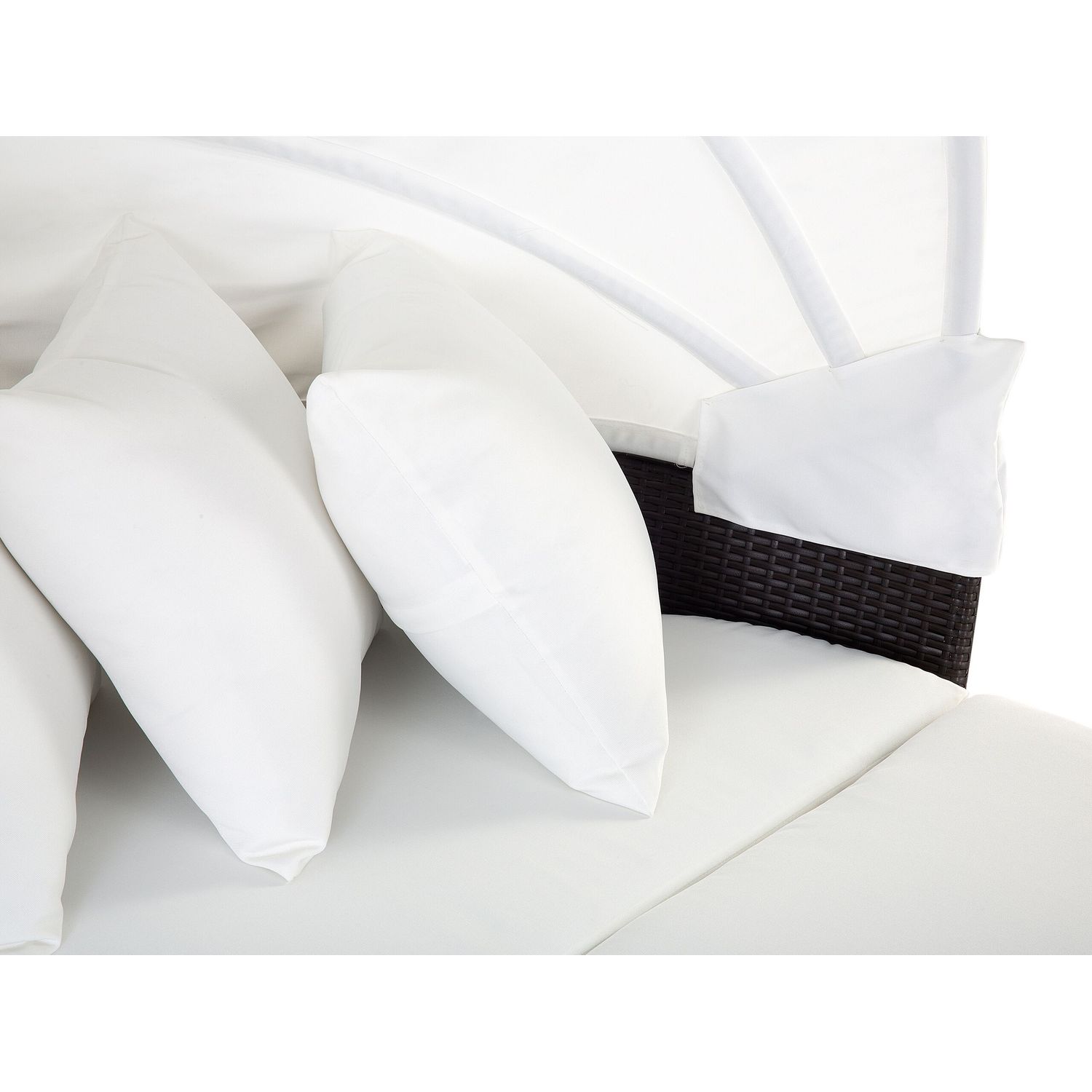 Lit de repos d'extérieur Sylt Lux en rotin, blanc, marron, coussins, table basse, chaise longue, auvent robuste, blanc