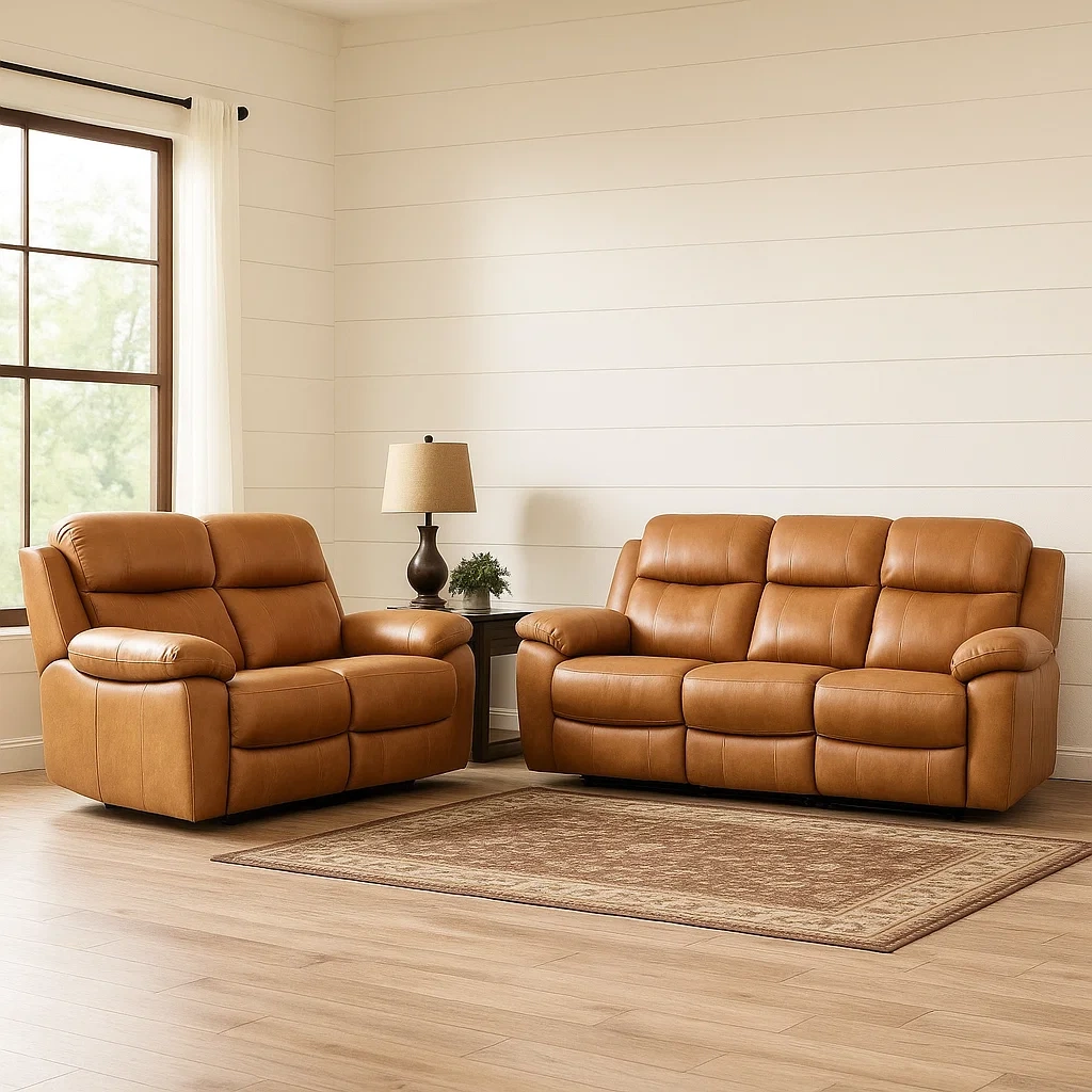 Ensemble canapé 4 places, similicuir marron, structure modulable, méridienne manuelle, dimensions canapé 200 x 90 x 98 cm, dimensions fauteuil 95 x 90 x 98 cm, pour salon - lIcgVLNTX2EM