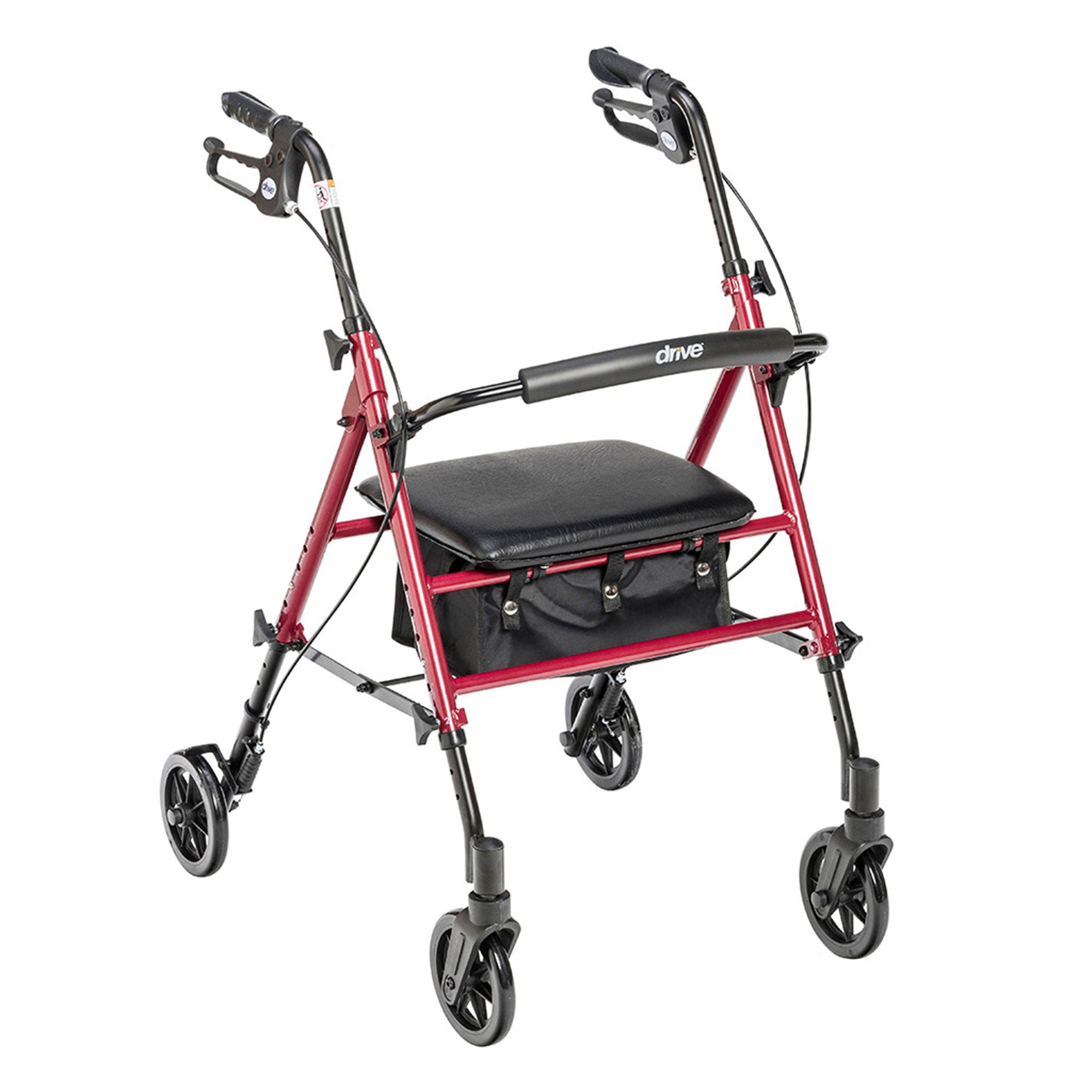 2025 Højdejusterbar rollator i aluminium med 15 cm hjul, rød – Drive Medical