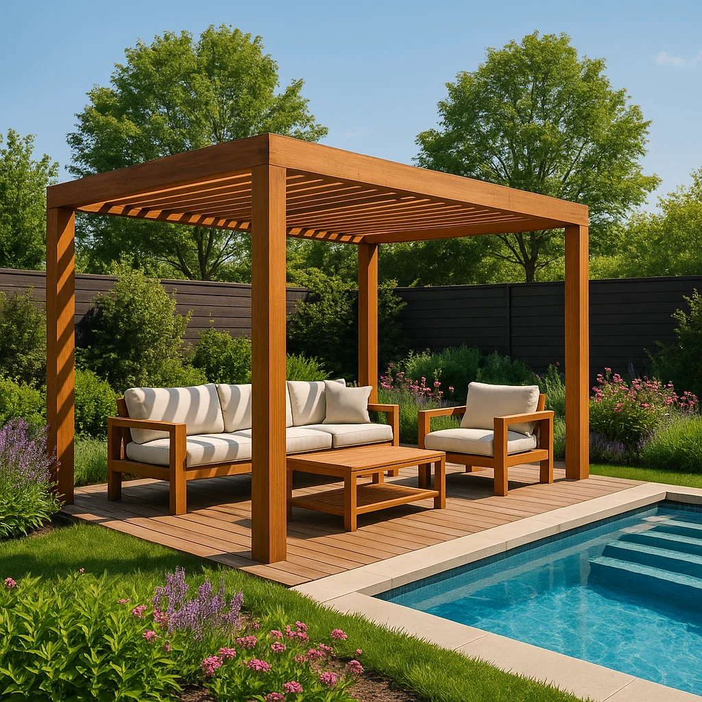 Pergola de jardin en bois - Couleur bois - pour usage extérieur, 400 cm de long x 250 cm de haut x 387 cm de profondeur evptDeA305IT