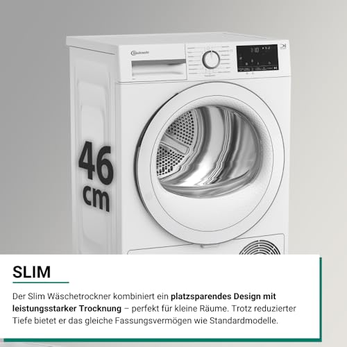 Sèche-linge à pompe à chaleur Bauknecht BD 8D WWS (2025) / 8 kg / Classe énergétique A++ / Precision Dry – séchage intelligent / Moteur Inverter / Ultra-compact (profondeur de seulement 46 cm) / Éclairage du tambour