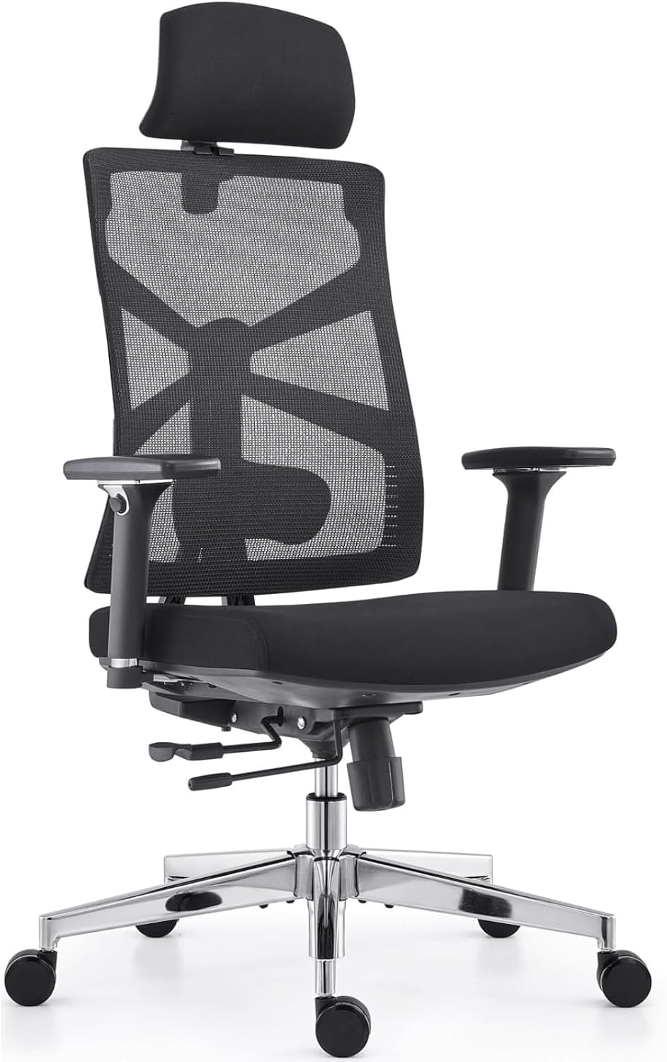 HOLLUDLE Ergonomischer Bürostuhl mit adaptiver Rückenlehne, hoher Rückenlehne, 4D-Armlehnen, verstellbarer Sitztiefe, Lendenwirbelstütze und 2D-Kopfstütze, Schwarz