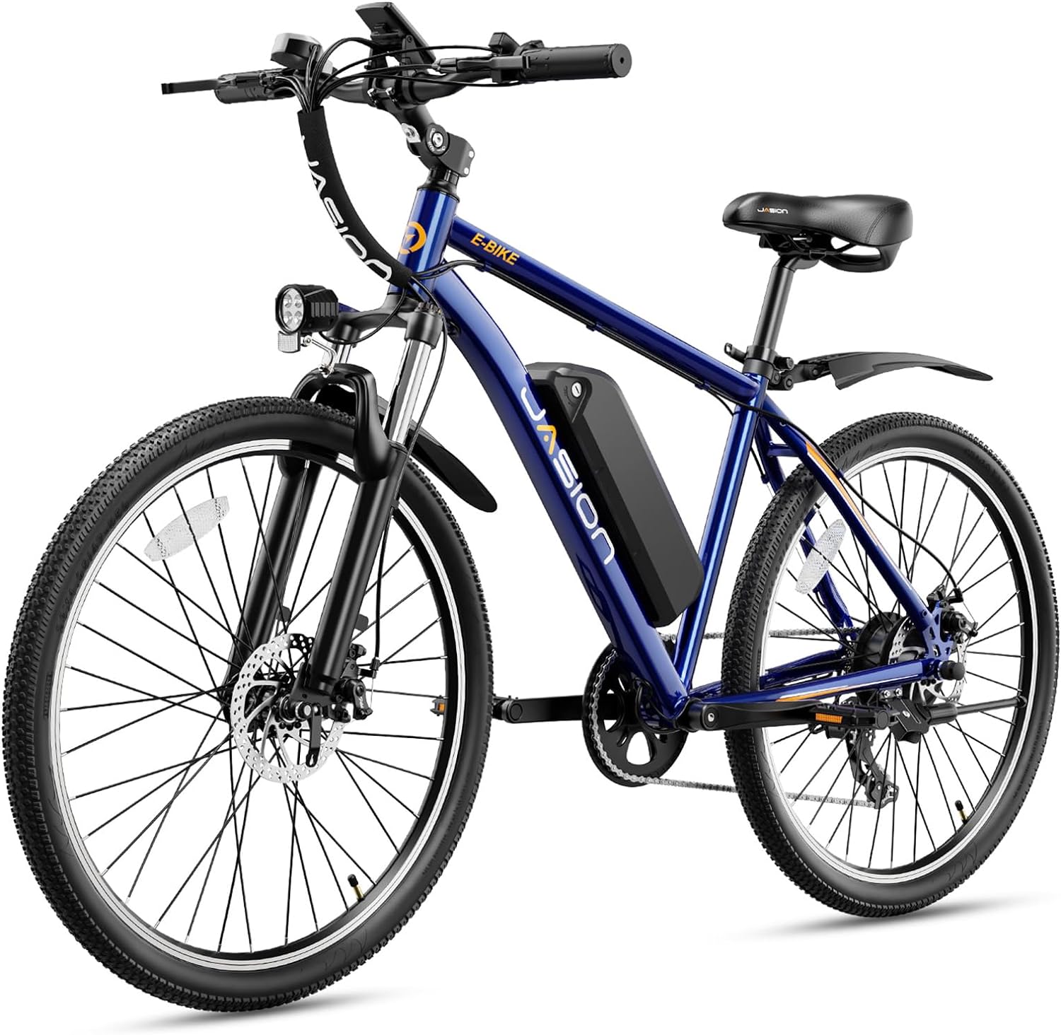 Vélo électrique Jasion EB5 pour adultes avec batterie amovible de 360 ​​Wh, 64 km, 32 km/h, VTT électrique de ville avec moteur de 350 W, 7 vitesses, pneus de 26 pouces et suspension avant.
