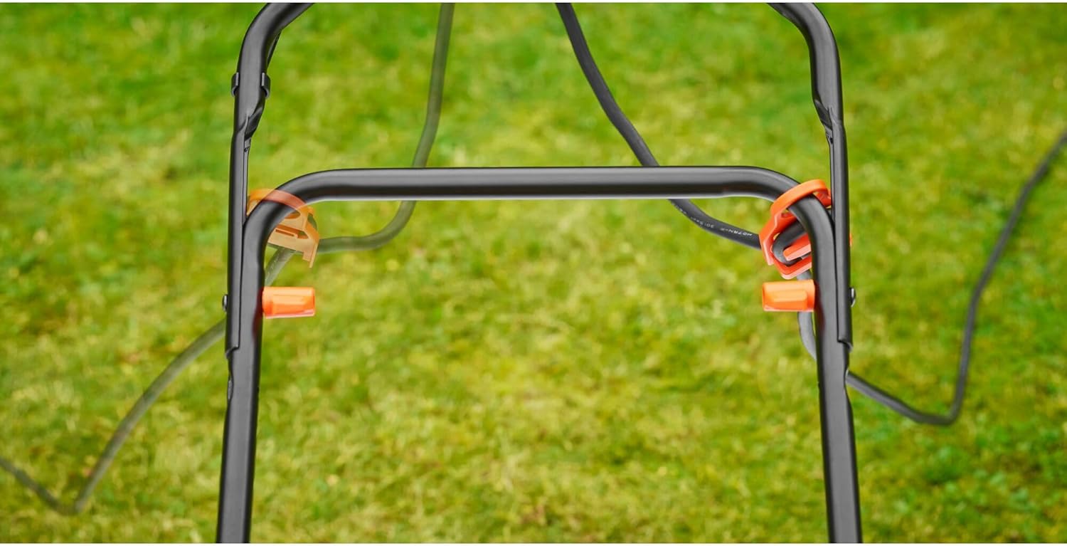 BLACK+DECKER BEMW471ES, 1600-W-Elektrorasenmäher, 38 cm Schnittbreite, 6 einstellbare Schnitthöhen (20, 30, 40, 50, 60 und 70 mm), EASYSTEER 3-Positionen-Griff