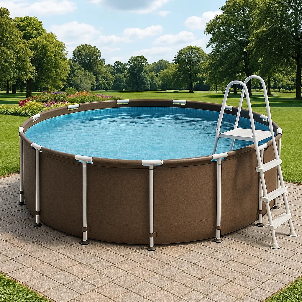 Piscine hors-sol tubulaire ronde 358 x 98 cm, couleur marron, avec filtre et échelle XWCmnny272Lt
