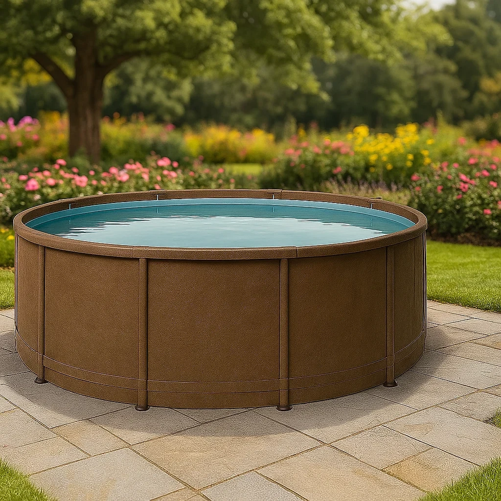 Piscine tubulaire ronde amovible en acier, 358 x 98 cm, marron, avec filtre et échelle bCupXsA263QX