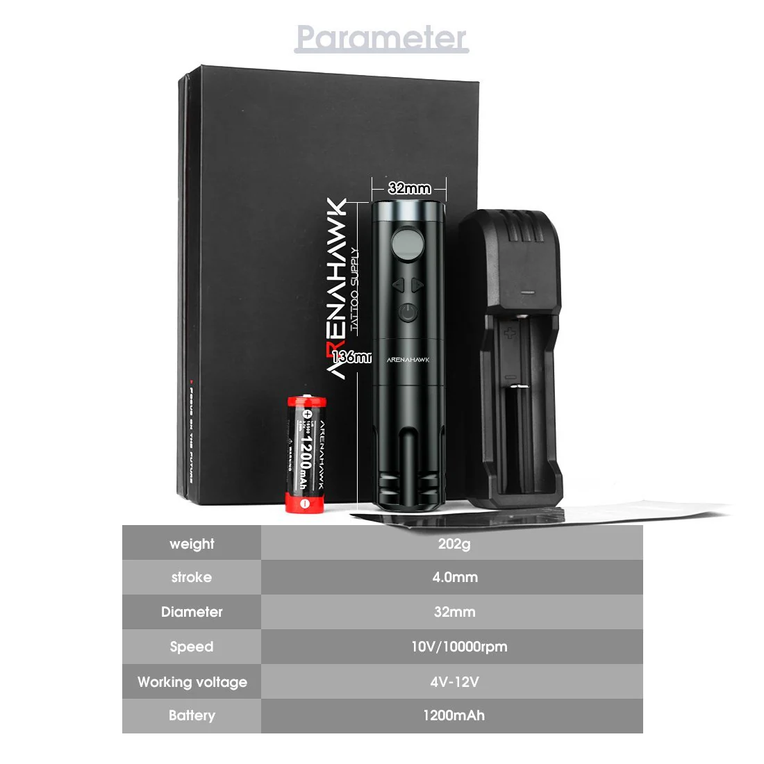 Machine à tatouer rotative sans fil Arenahawk A-Power avec course de 4,0 mm