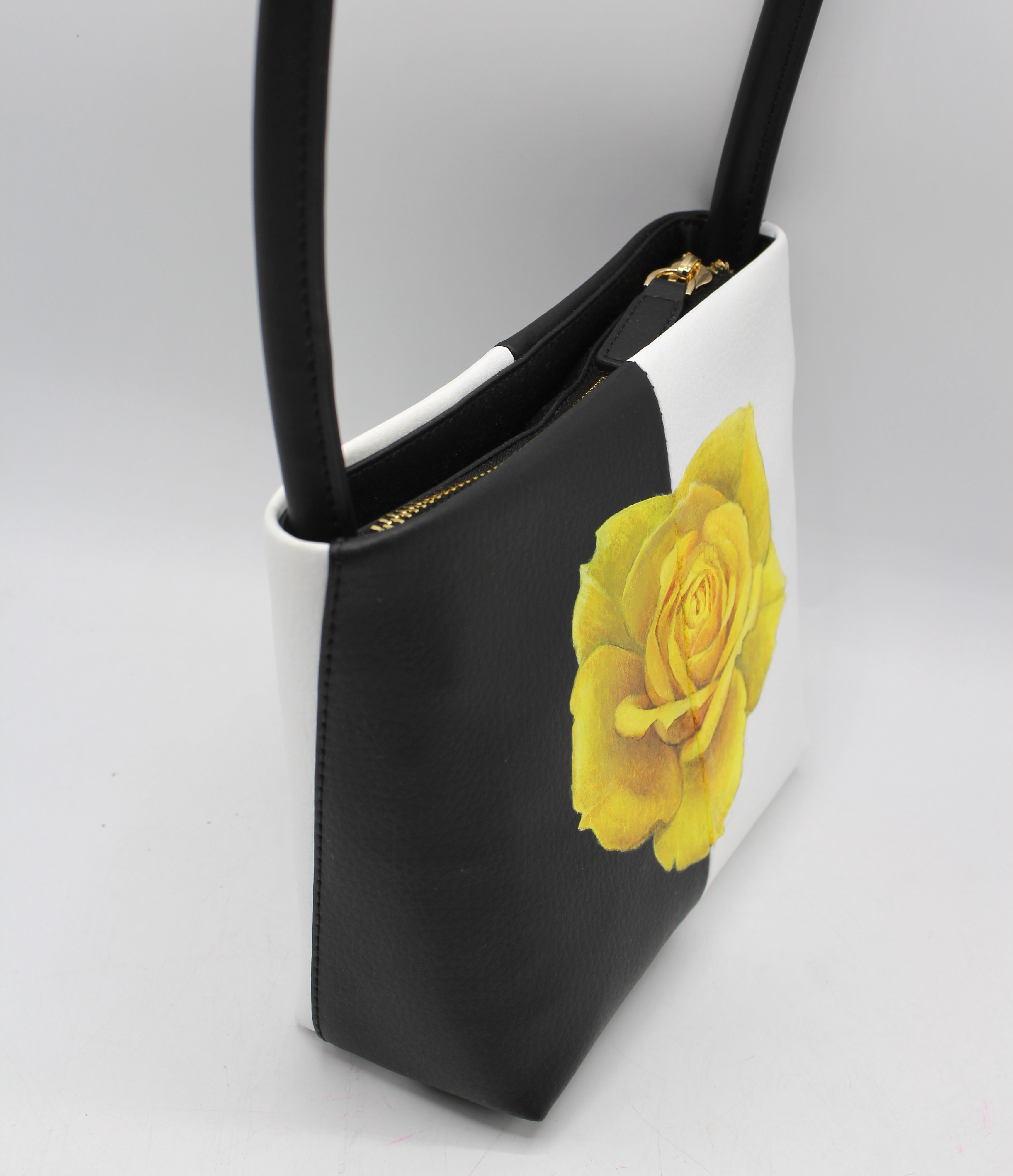 Aria - Sustainable Apple Skin Leather Hand Painted Yellow Rose Bag