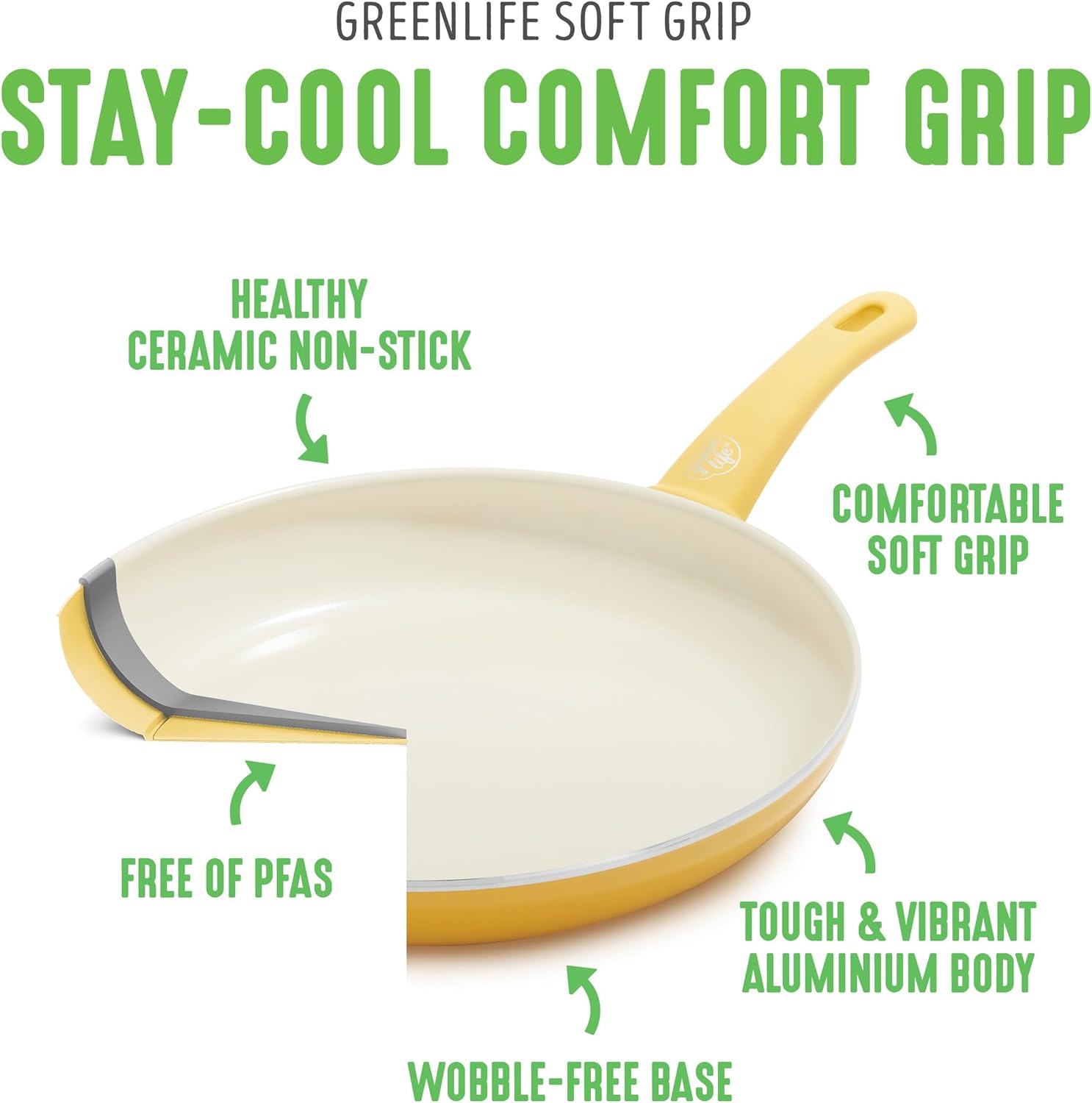 GreenLife Soft Grip 16-teiliges Antihaft-Keramik-Kochgeschirr-Set, bestehend aus Bratpfanne, Stielkasserolle und Topf, PFAS-frei, spülmaschinenfest, ofenfest, türkis