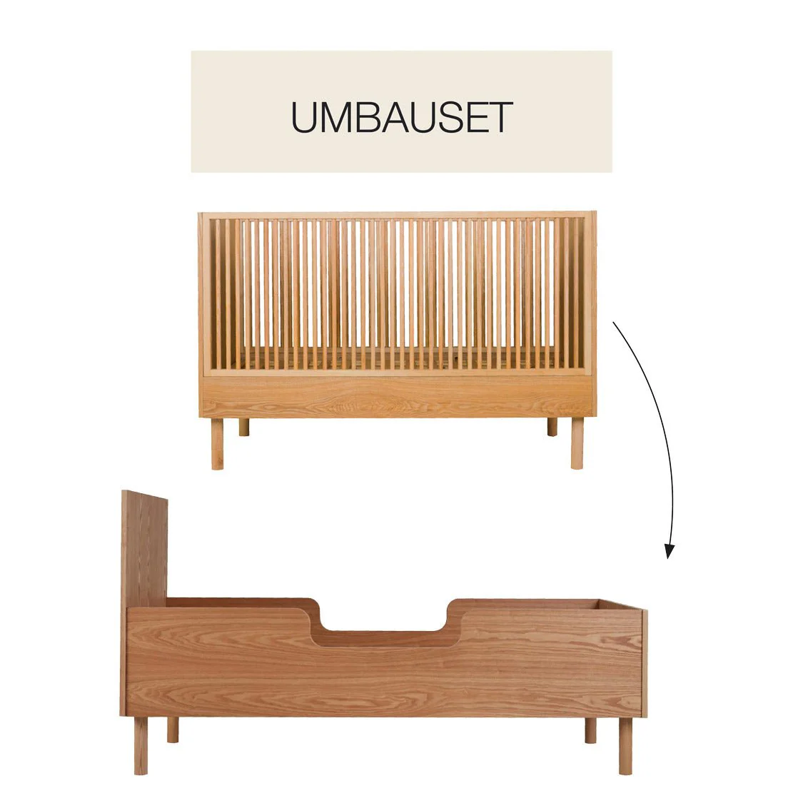 2025 Quax Hai No Ki Junior Kit – Forlænger til tremmeseng 140x70 cm | Kan omdannes til en juniorseng 170x70 cm | FSC-certificeret ask og MDF | Naturlig farve