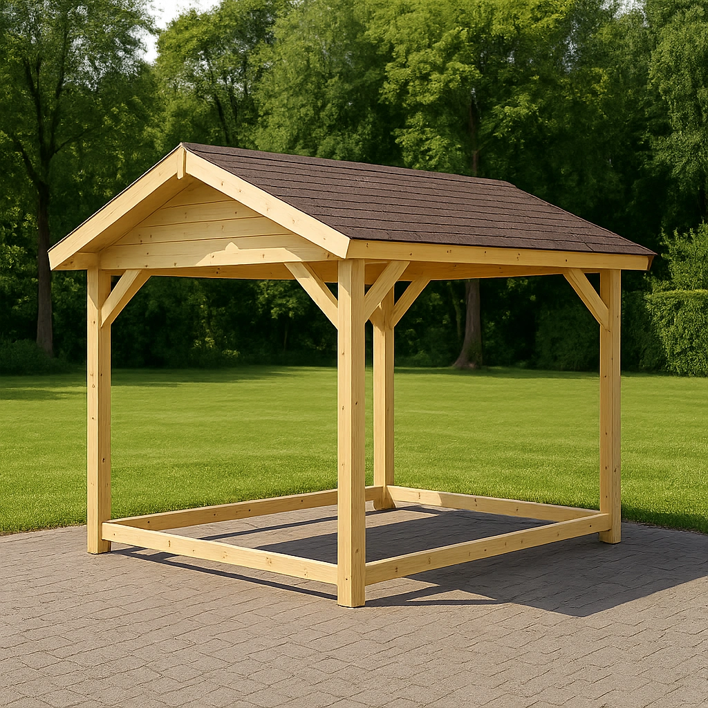 Pergola de jardin, structure ouverte, couleur bois naturel, pour usage extérieur, 300×250×270 cm
