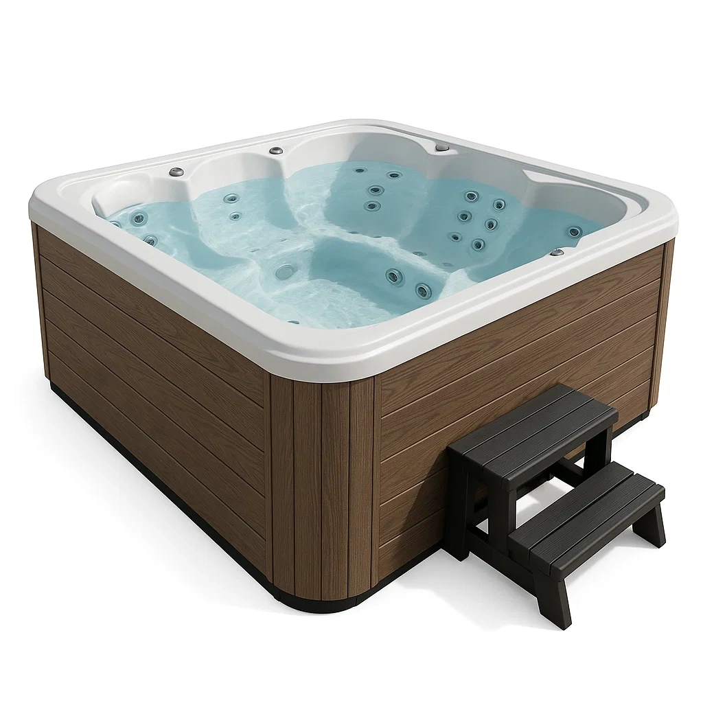 Spas rigides 200 x 200 x 85 cm, 3 personnes, carré, coloris bois/blanc JMEeIui441Pr