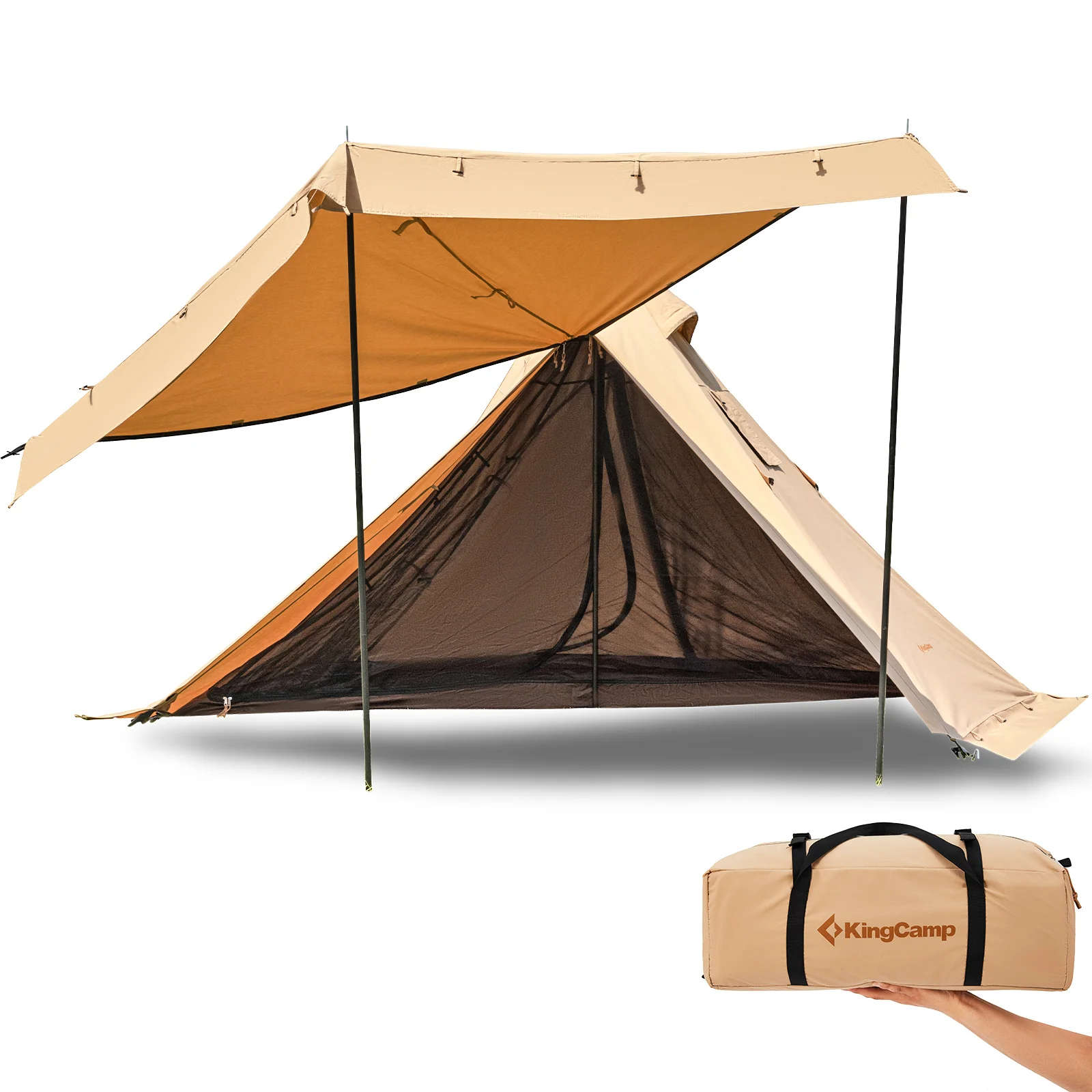 2025 KingCamp Torino 2 – Rummeligt 1-2-personerstelt med en simpel enkeltstangsstruktur, skorstensåbning, vinterbestandigt, vandafvisende og kompakt design