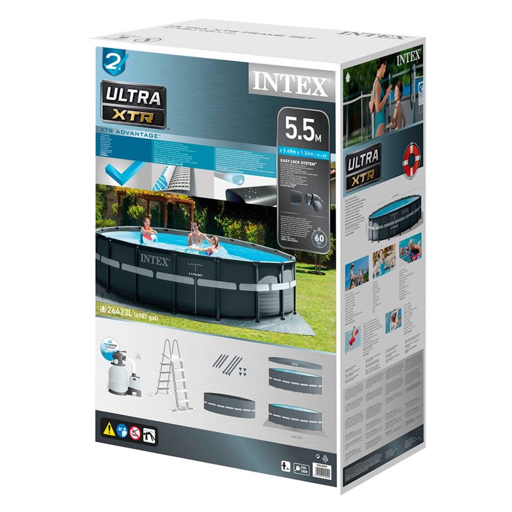 Piscine tubulaire circulaire amovible en PVC gris foncé Intex 549 x 132 avec purificateur