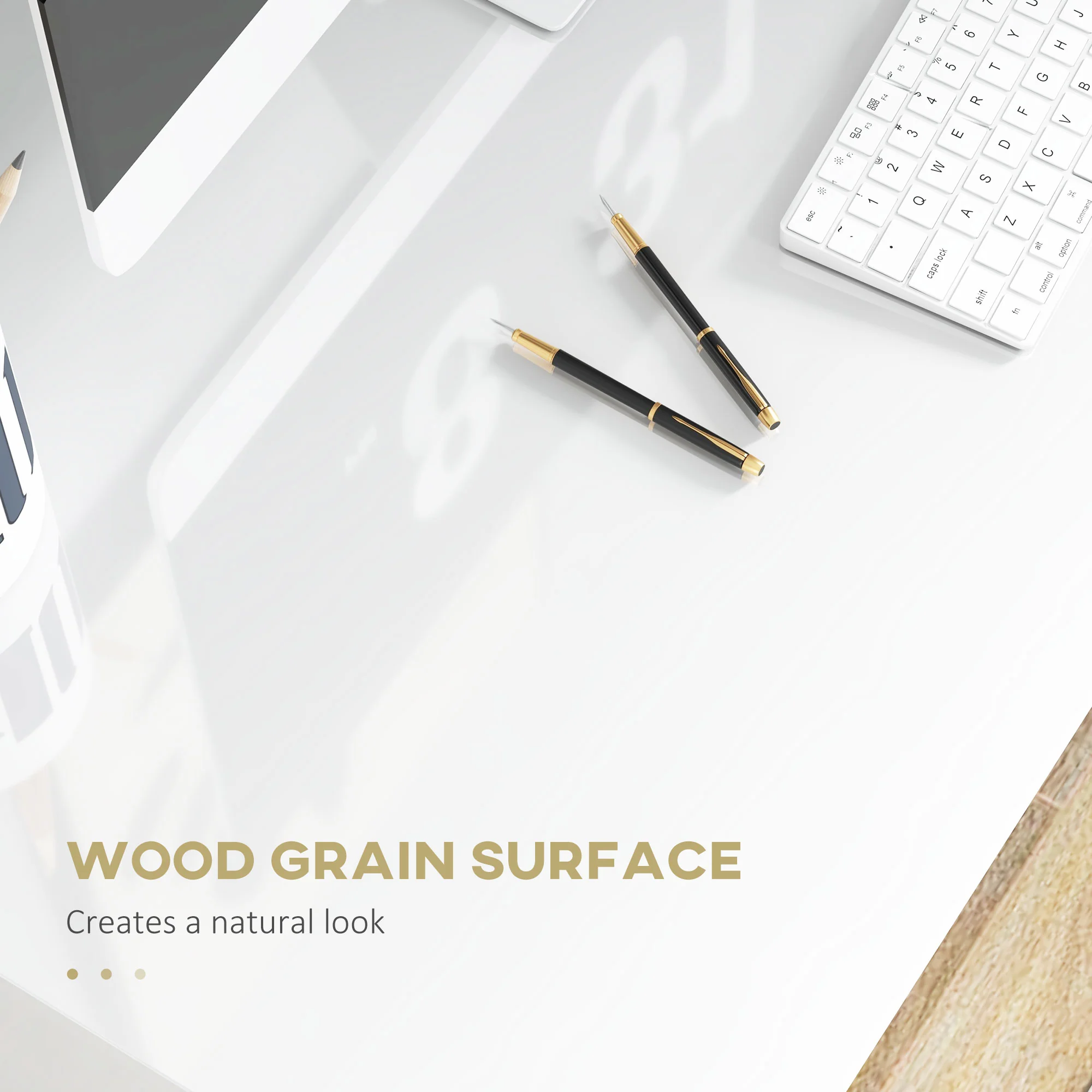 Moderner Computertisch. Kleiner Schreibtisch mit Ablagefach. 90 x 50 cm. Glänzend Weiß.