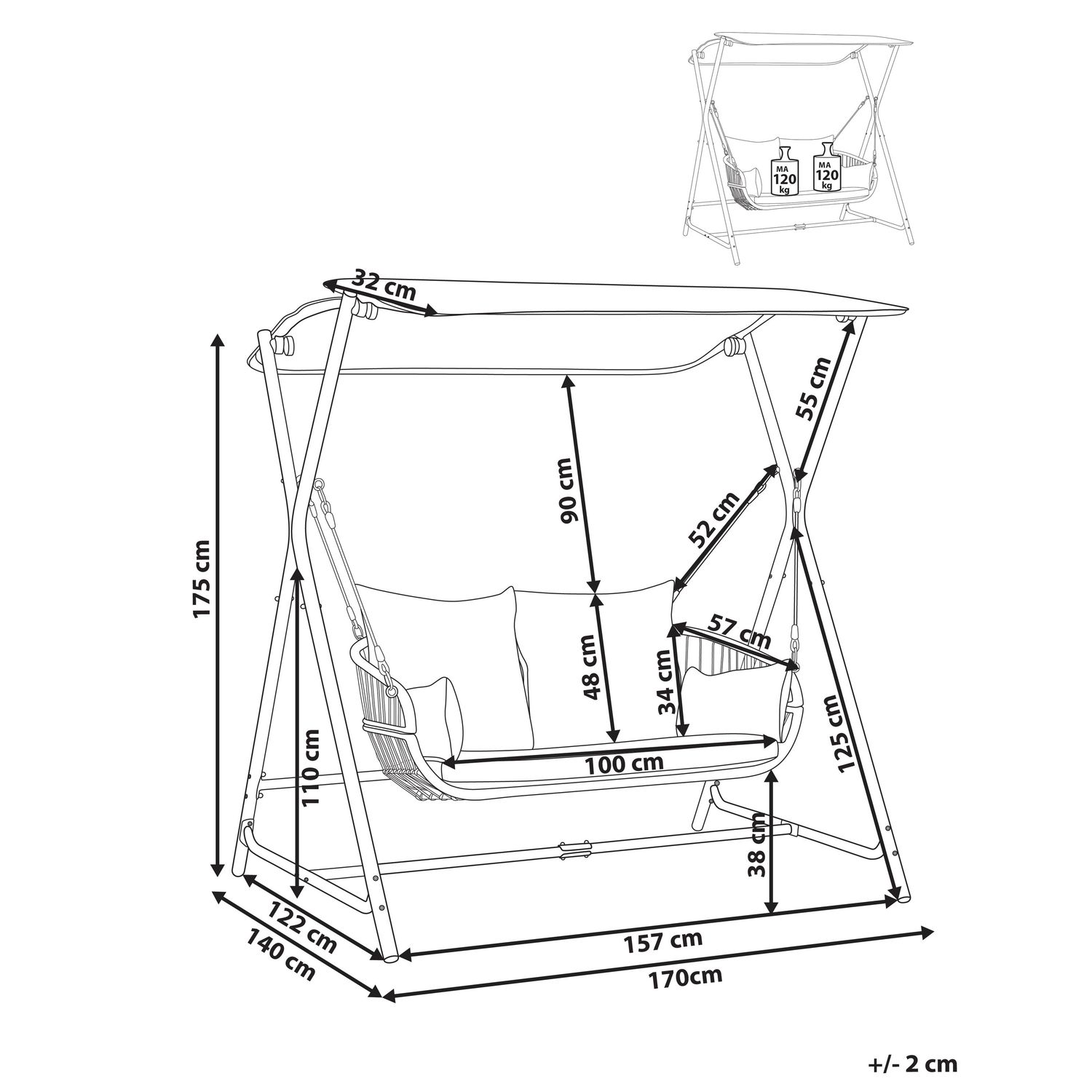 Moderne Gartenschaukel, Sitzfläche aus Polyester-Polyethylen mit Sonnendach, hellgraues Stahlgestell, Fiastra - Grau