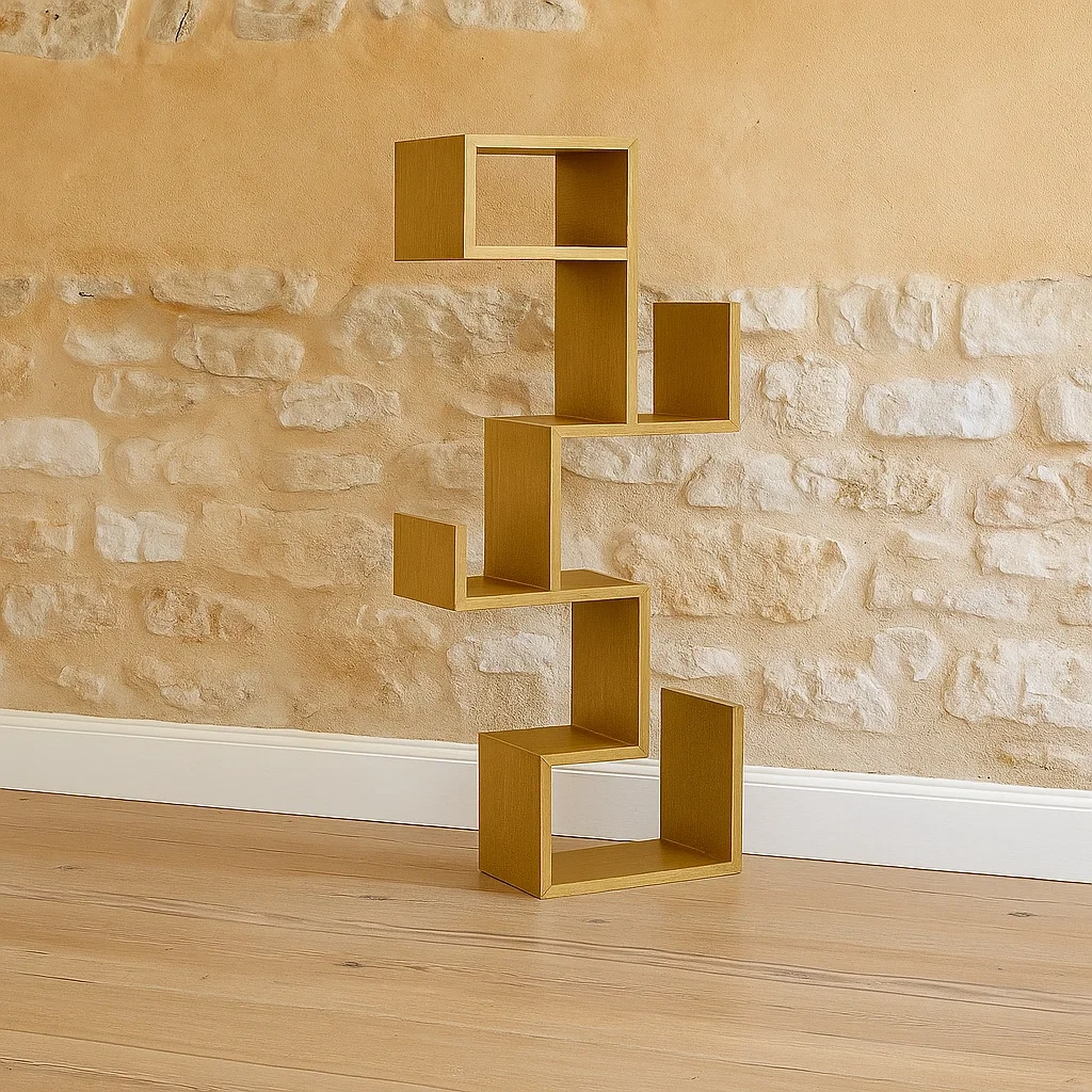 Bibliothèque ouverte en MDF, coloris chêne clair, autoportante, pour salon ou chambre, 45 x 25 x 140 cm - RISnJKXkdRBP