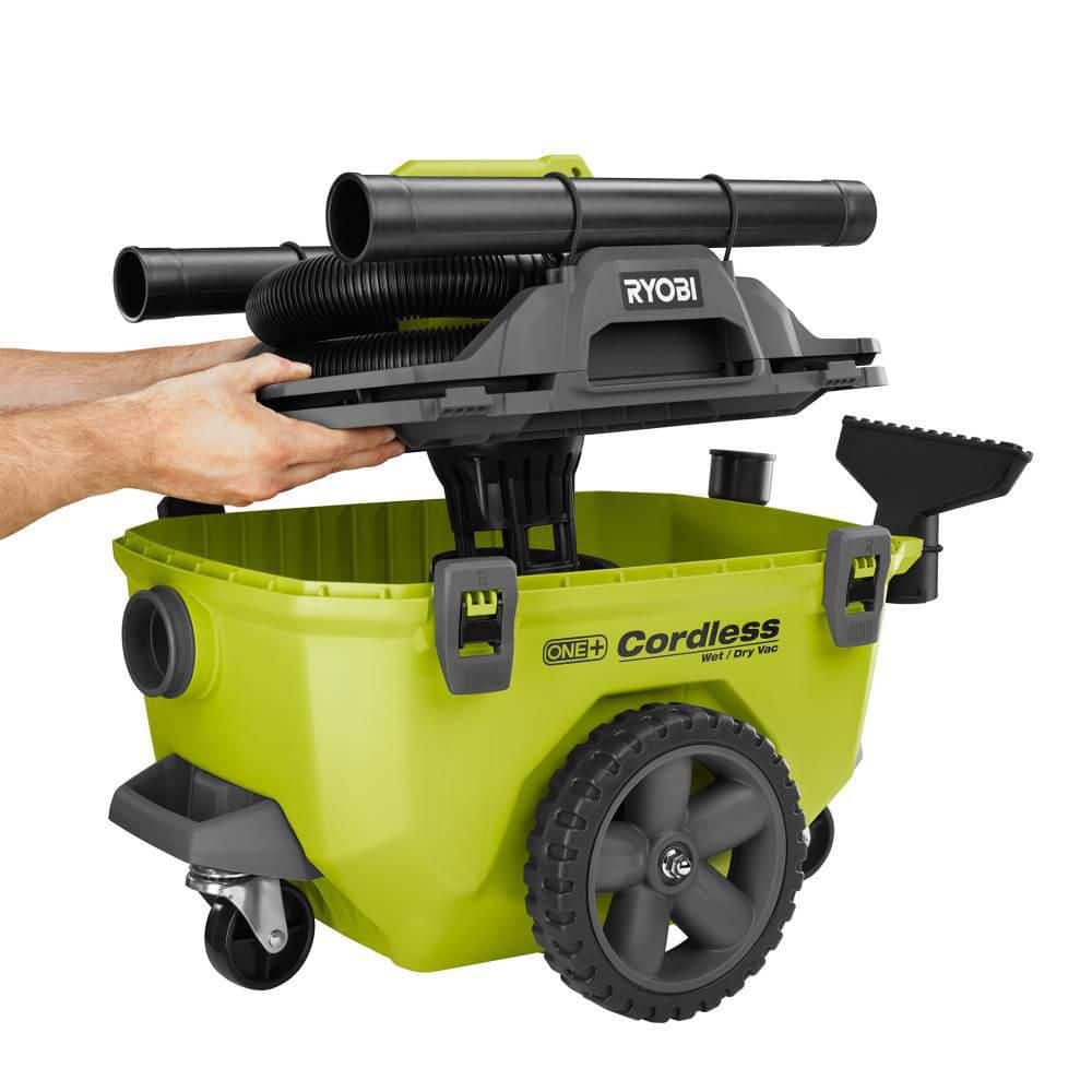 2025 Ryobi ONE+ 18V 6 Gallon Ledningsfri Våd-/Tørstøvsugersæt med 4,0 Ah Batteri, Oplader og Tilbehør P770KN