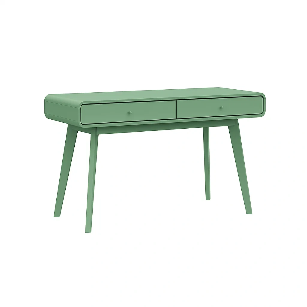 Bureau moderne à 2 tiroirs, structure verte et pieds en bois, 100 x 45 x 75 cm - cPwqDAD295Ef