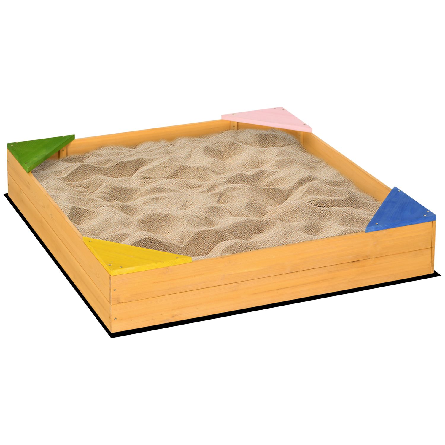 Outsunny Kindersandkasten, Tannenholz, 109 x 109 x 19,8 cm, Natur