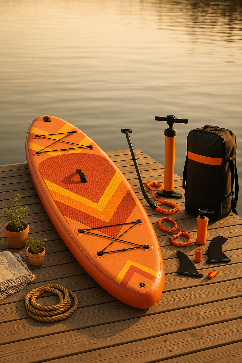 Planche de paddle gonflable en PVC orange et jaune pour lac et plage 320x84x15cm muiuiZx534rC
