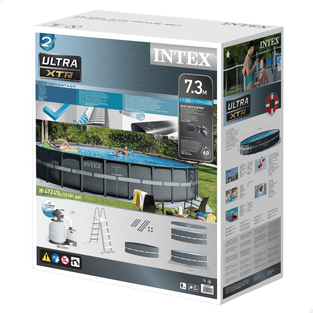 Piscine tubulaire circulaire amovible en PVC gris foncé Intex 732 x 132 cm avec purificateur