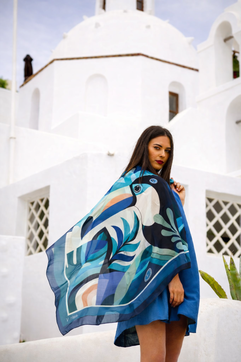 Toucan Large Square Silk Scarf | Blue (90 × 90 cm)
