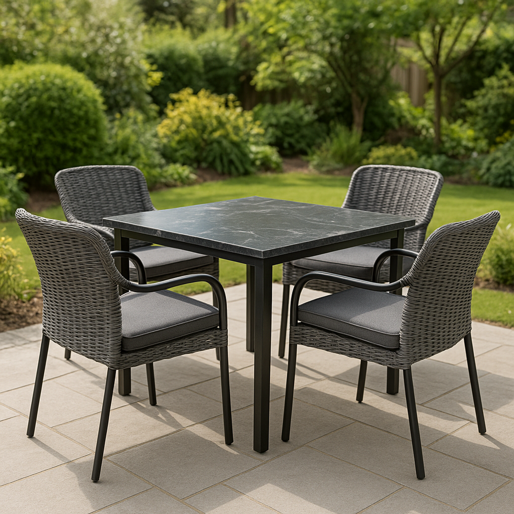 Ensemble table et chaises de jardin en métal et rotin, 1 table et 4 chaises, gris YVsBbNV428Wt