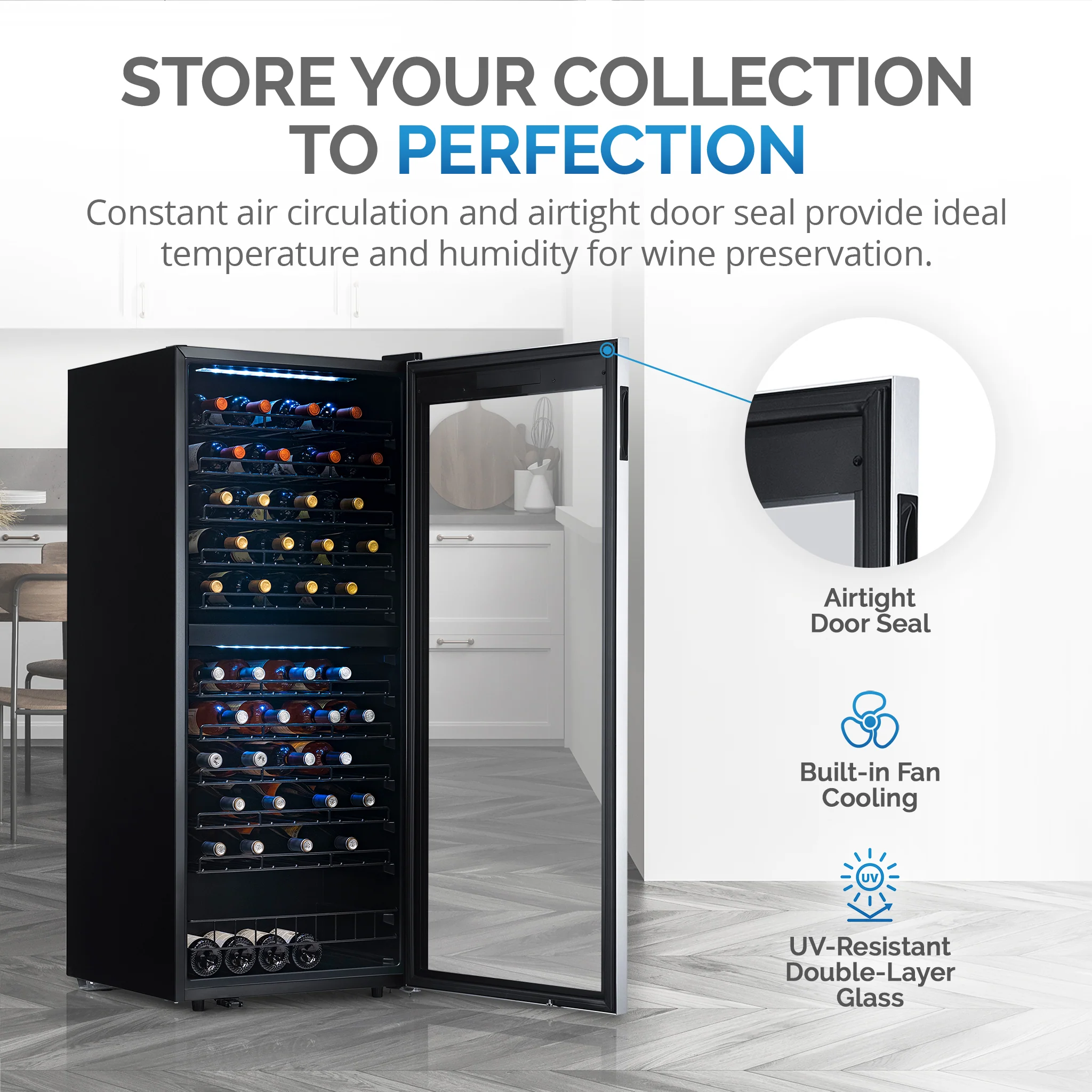 2025 Newair® Fritstående vinkøleskab i rustfrit stål – 98 flasker – 23 med dobbelt zone