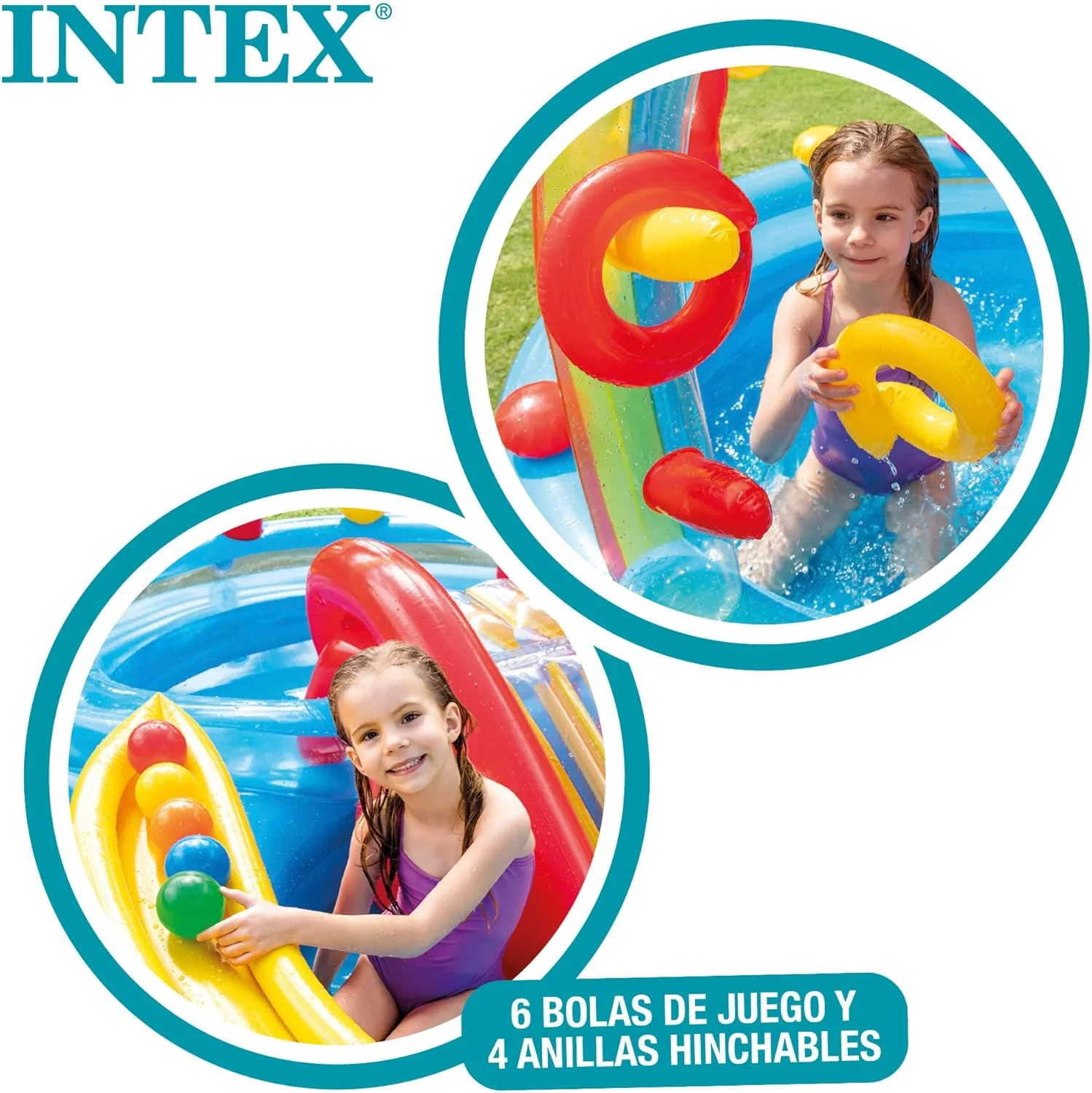 Intex Jungle Adventure Oppusteligt Legeområde – Pool med Rutsjebane og Vandlege til Børn