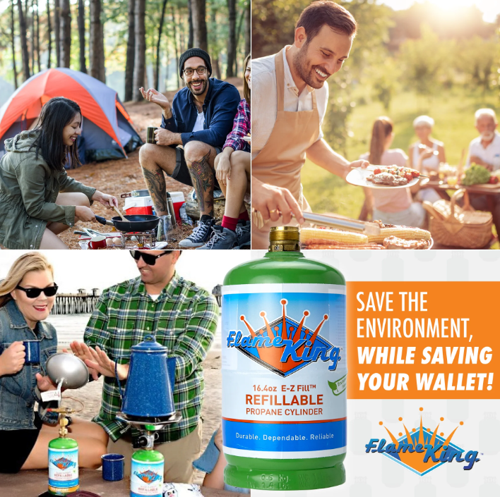 Flame King 1 lb genopfyldelig propangasflaske med genopfyldningssæt