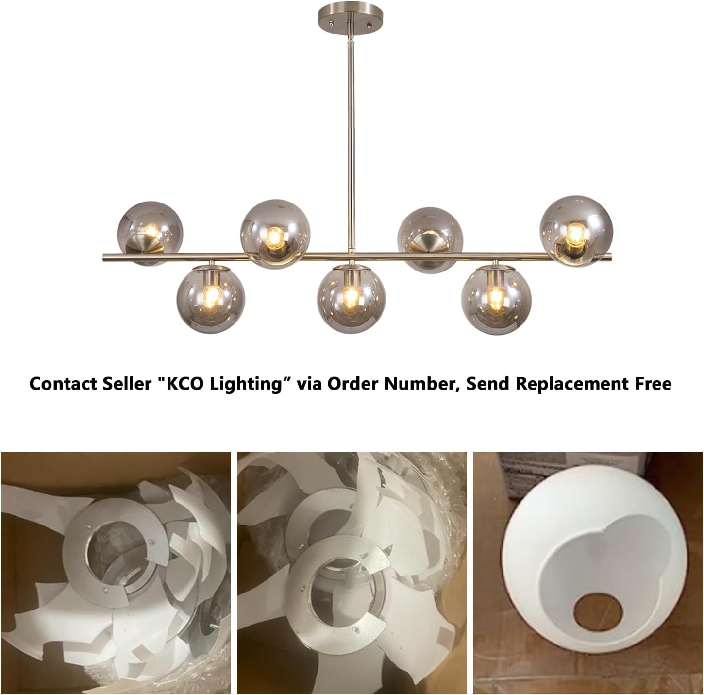 Moderne Esszimmerleuchte von KCO Lighting aus goldfarbenem Metall, Kücheninsel-Pendelleuchte aus weißem Glas, 7-flammig, E27, 80 cm höhenverstellbar