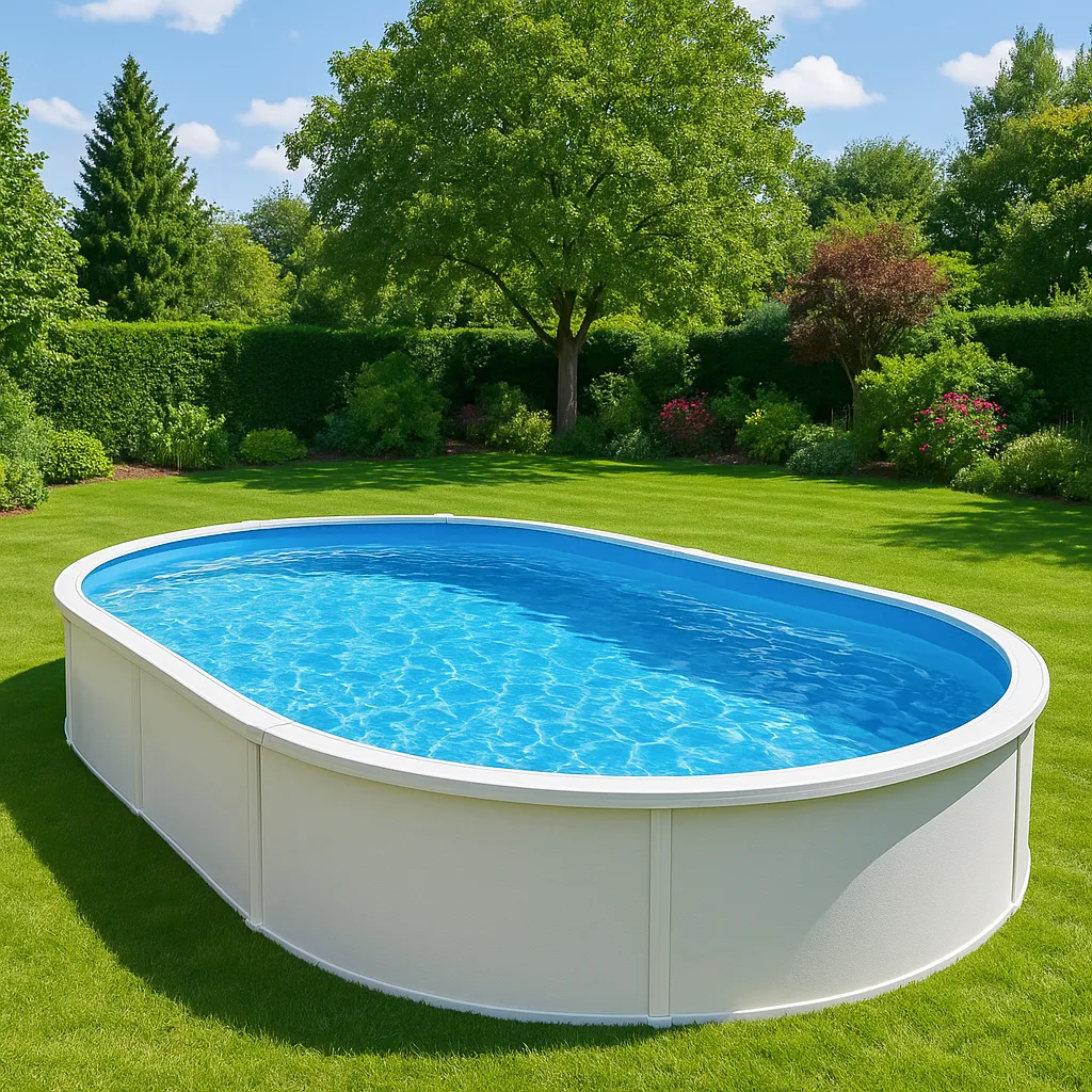 Piscine tubulaire ovale blanche hors-sol, en métal et PVC, pour jardin et extérieur, 427 x 250 x 100 cm dJmBCTH628Ju