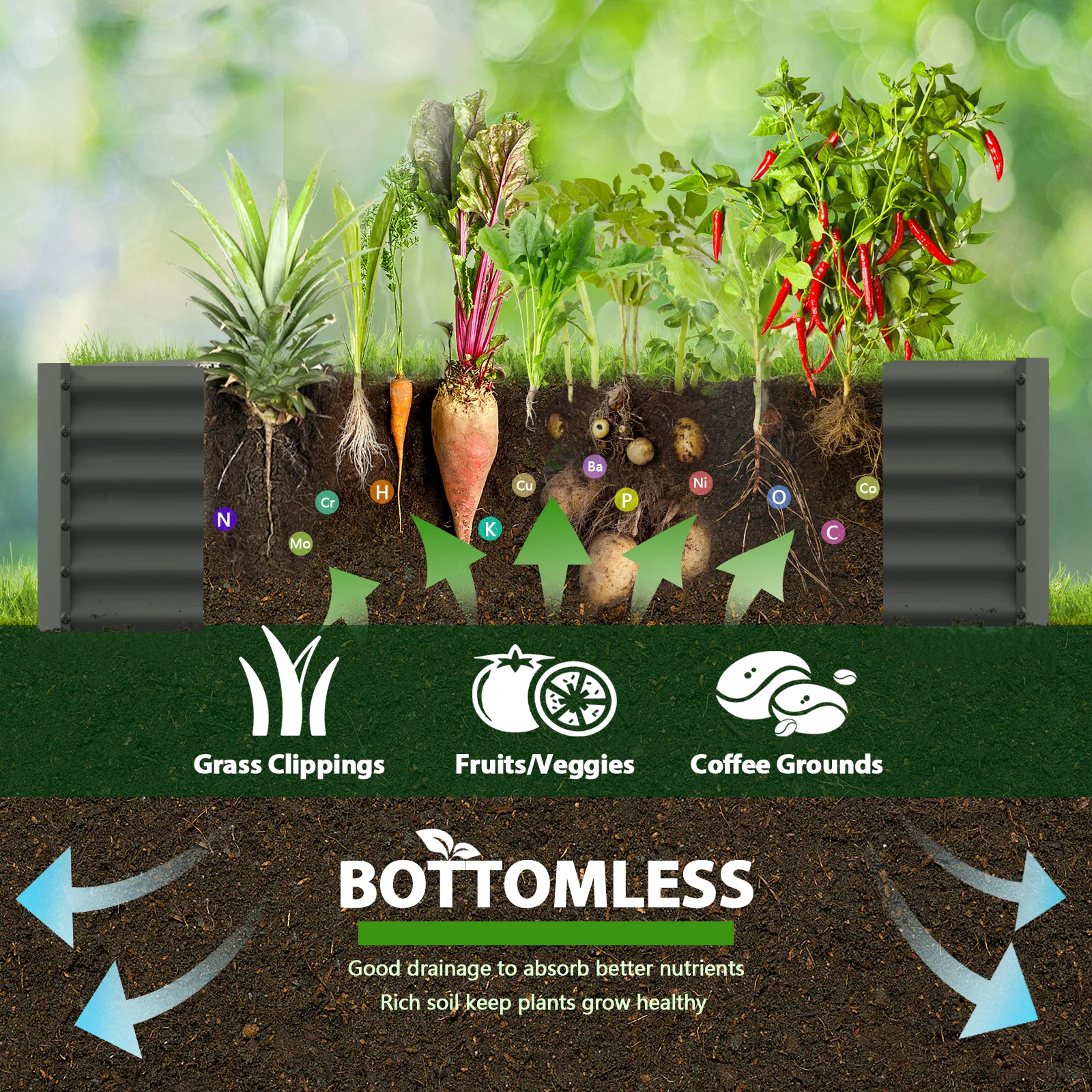 Jardinière surélevée TRAMULL 2025 en acier galvanisé. 244 x 122 x 60 cm. Ovale. Modulaire. Pour extérieur (Gris Quartz)