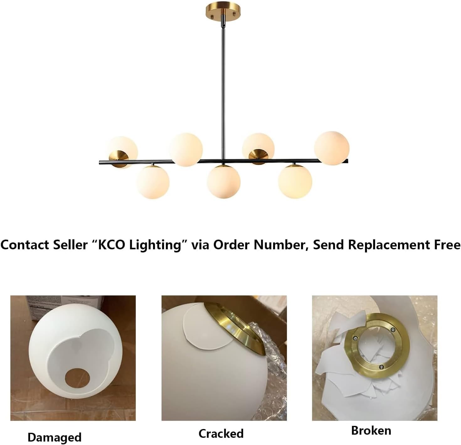 Moderne Esszimmerleuchte von KCO Lighting aus goldfarbenem Metall, Kücheninsel-Pendelleuchte aus weißem Glas, 7-flammig, E27, 80 cm höhenverstellbar