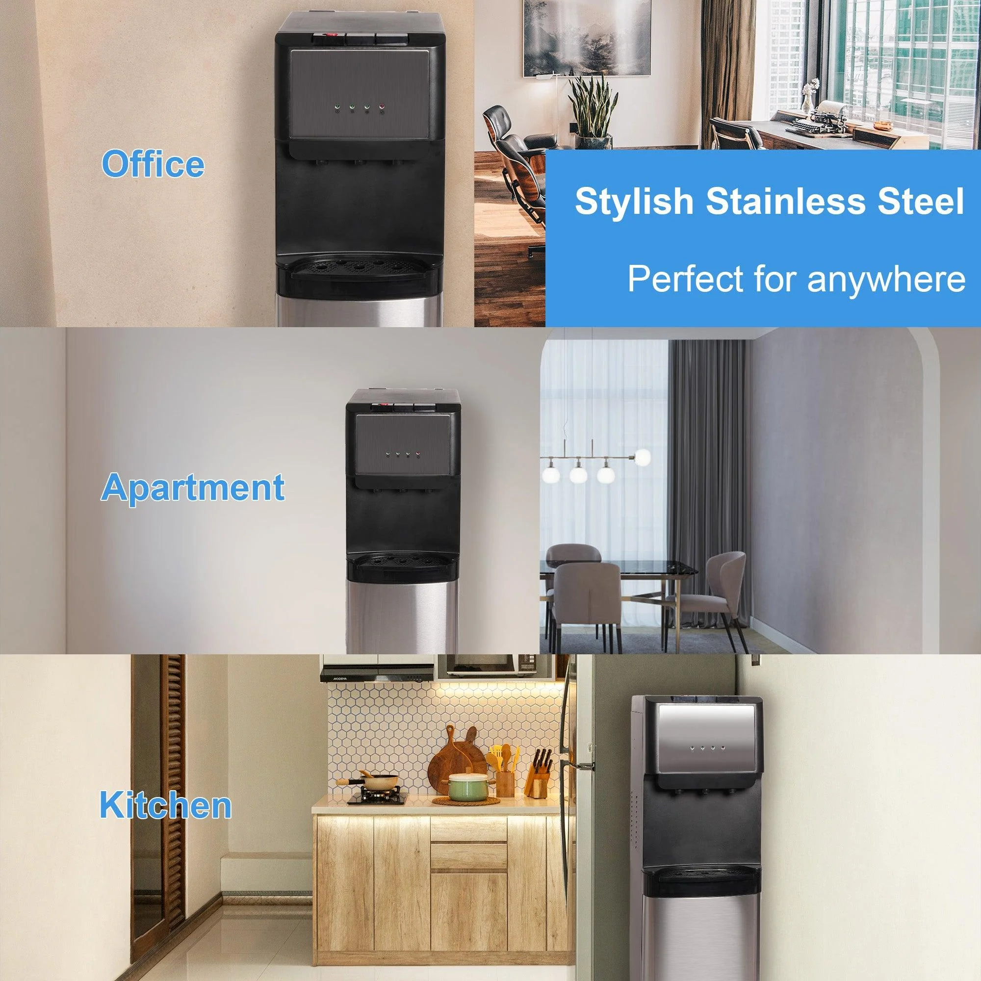 2025 5-Gallonen-Wasserspender mit Bodenbefüllung – 3 Temperaturstufen mit Kindersicherung – Schwarz