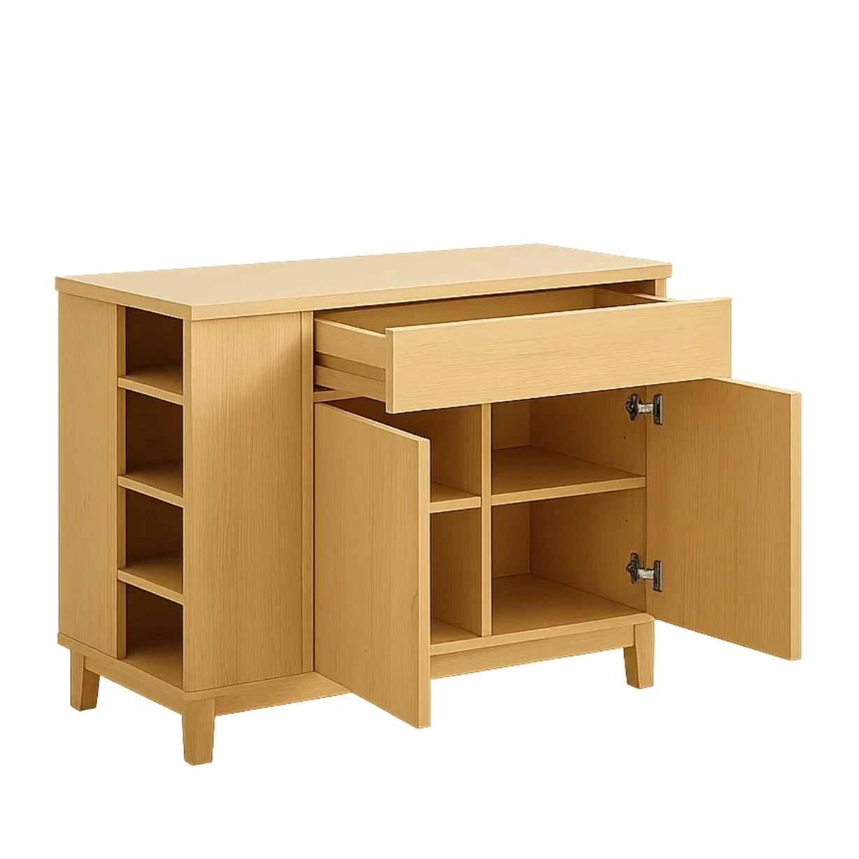 Îlot de cuisine rectangulaire avec double placard, un tiroir et étagères ouvertes, en MDF, coloris chêne clair, 100 x 45 x 85 cm, pour le rangement de la cuisine. - pL5Ud6DPzavO