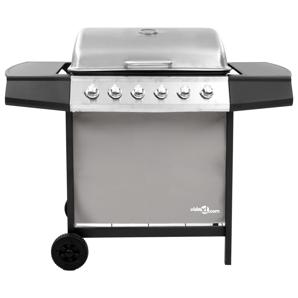 VidaXL Gasgrill mit 6 Brennern, Schwarz und Silber